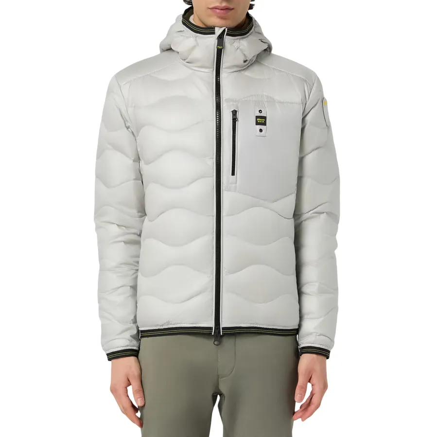 Blauer pumino leggero da uomo con cappuccio e cucitura ad onde 25SBLUC03012-006719 933 ghiaccio Office Style WindproofConstruction