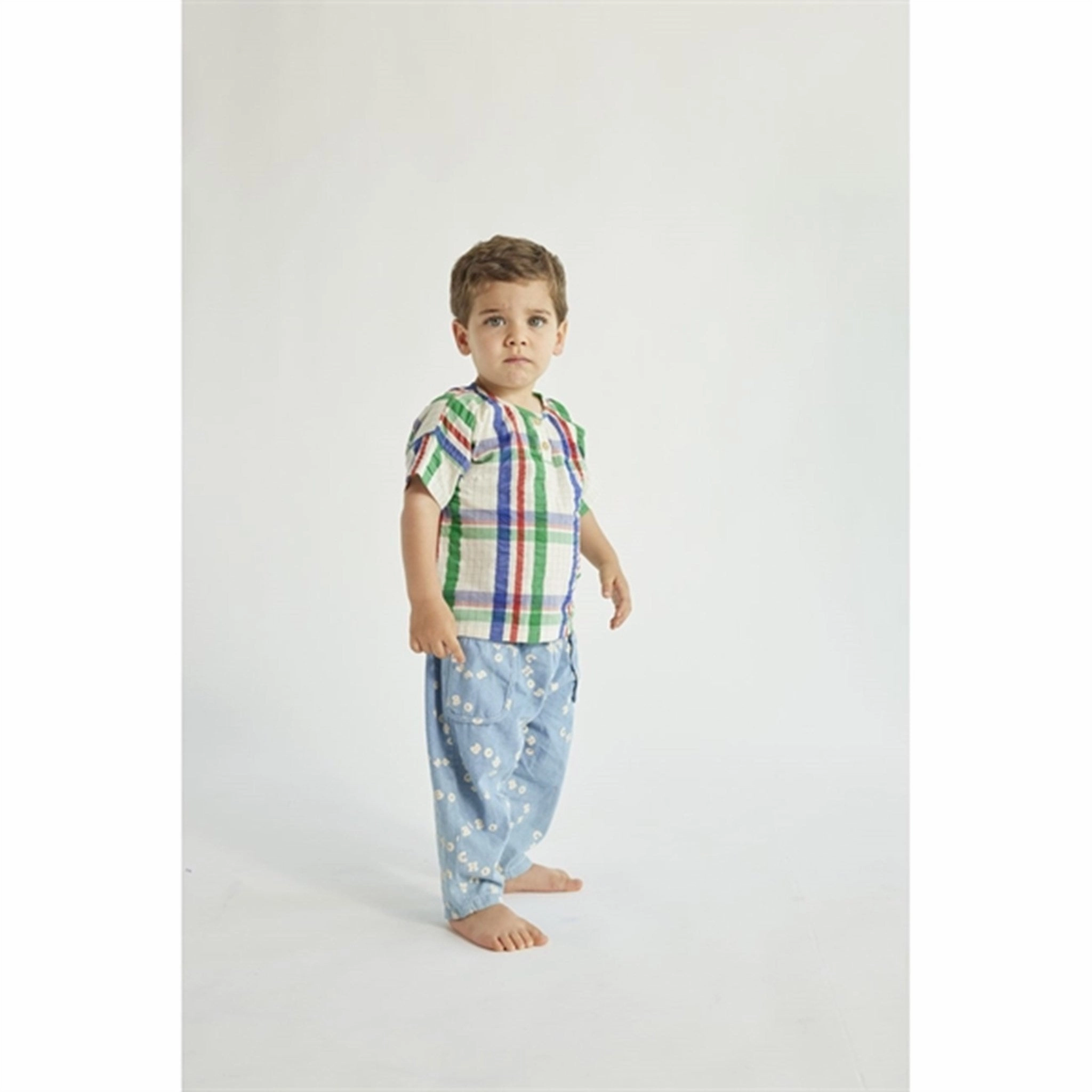 Flexible Shoulder Construction Bobo Choses Baby Madras Checks Woven Shirt Short Sleeve Multicolor