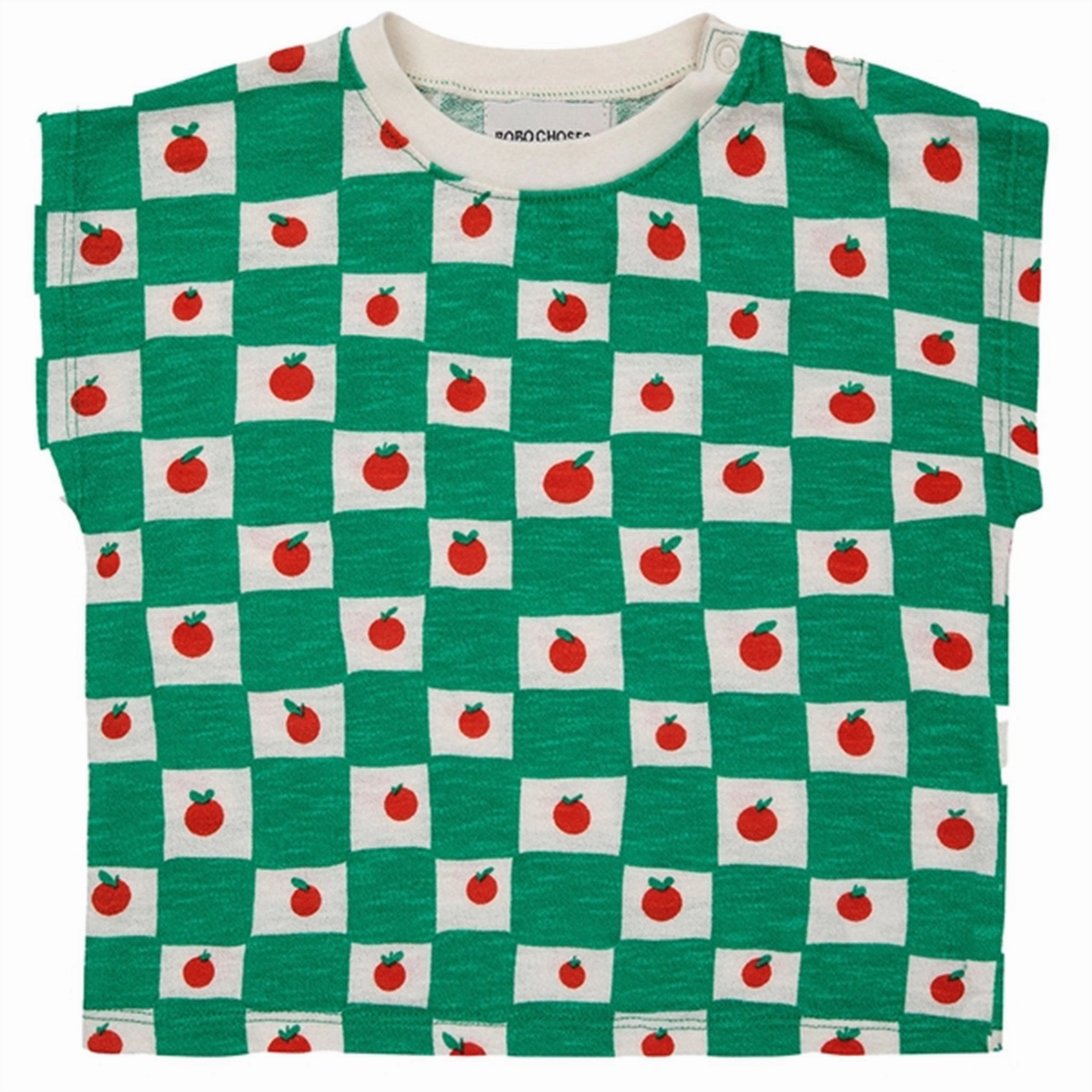 Bobo Choses Baby Tomato All Over T-Shirt Offwhite Reinforced Collar Layered Neckline