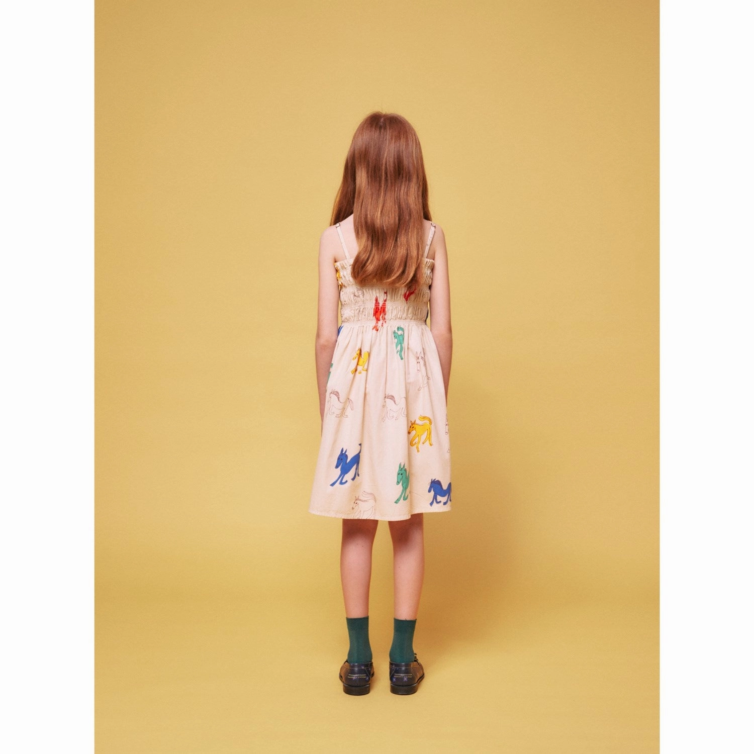 Bobo Choses Beige Wonder Horses All Over Sleevless Strap Dress Polished Form Flutter-Sleeve