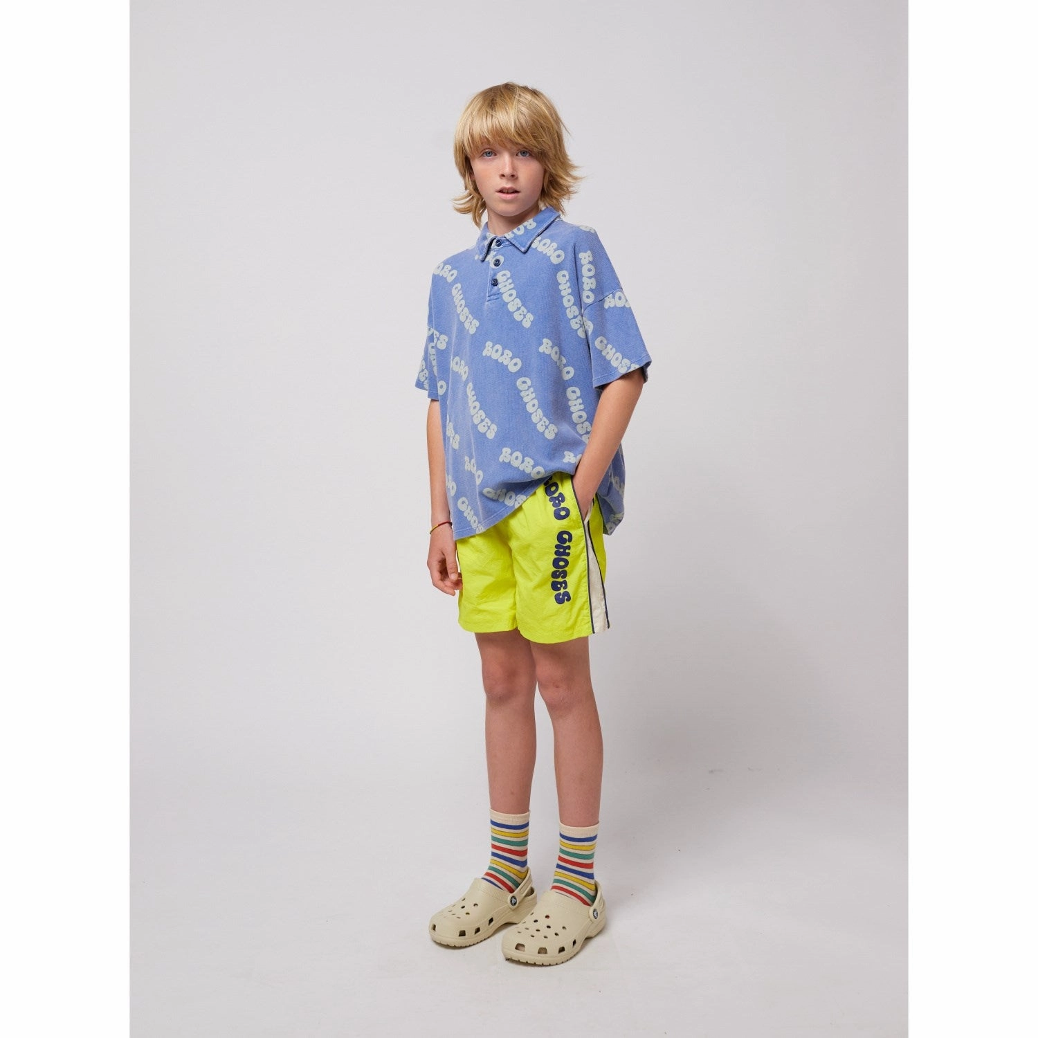 Versatile Layering Bobo Choses Blue Wavy Bobo Choses All Over Waffle Polo Shirt
