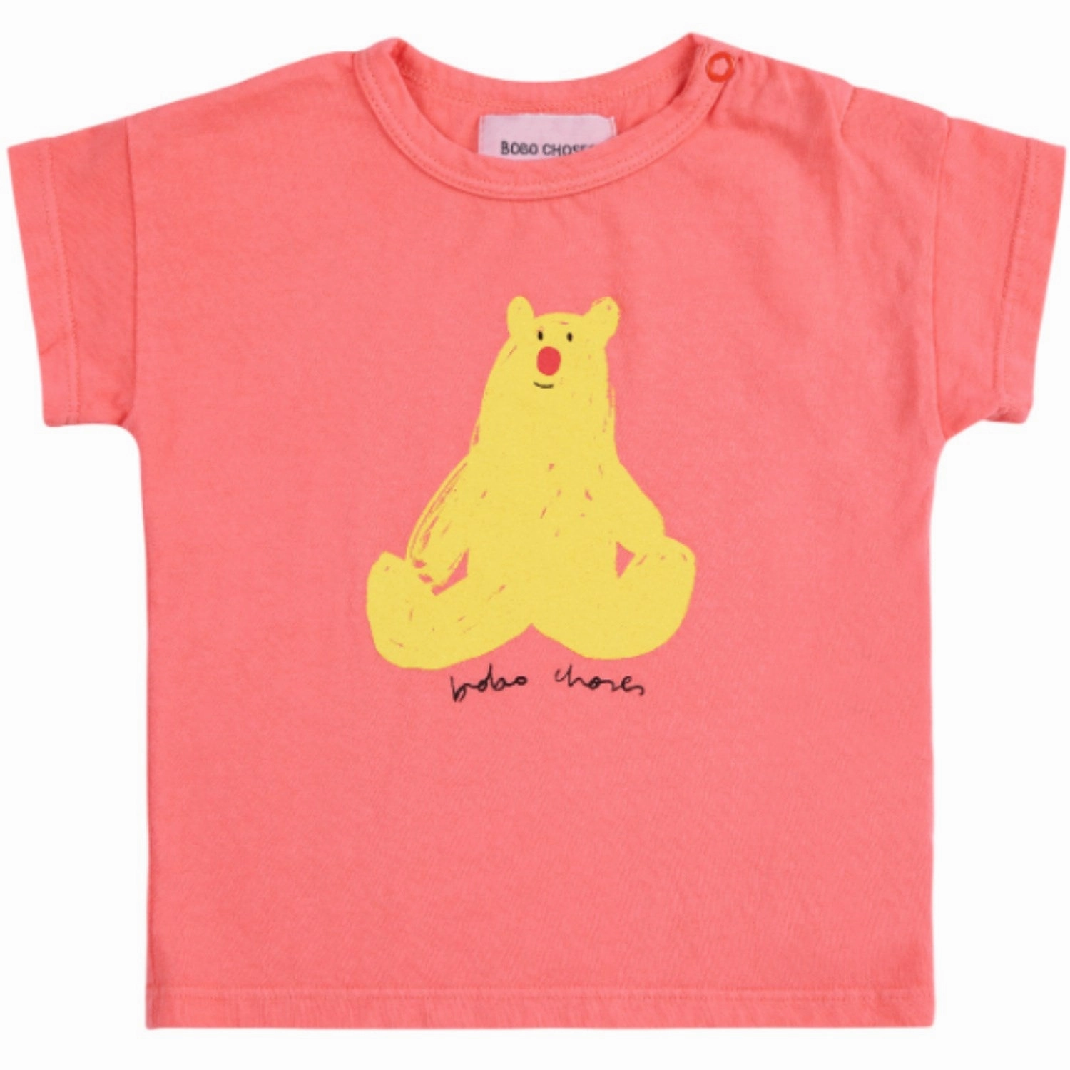 Bobo Choses Coral Pink Hug Me Bear T-Shirt AntiBacterialTreatment Street Trend