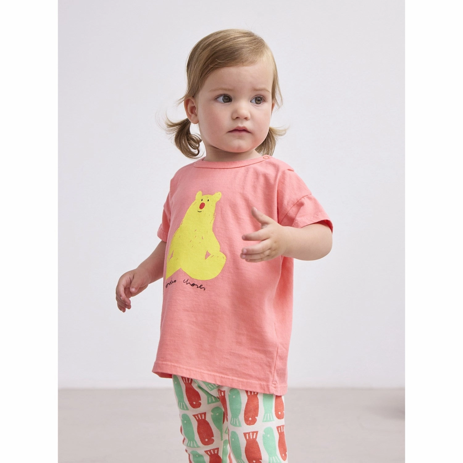 Bobo Choses Coral Pink Hug Me Bear T-Shirt Fashionable Option Bold Design