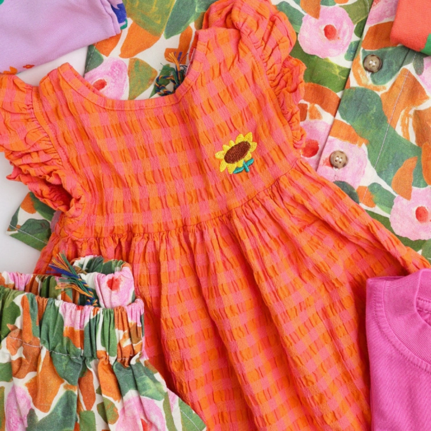 Bobo Choses Coral Pink Vichy Woven Dress Sheer Element