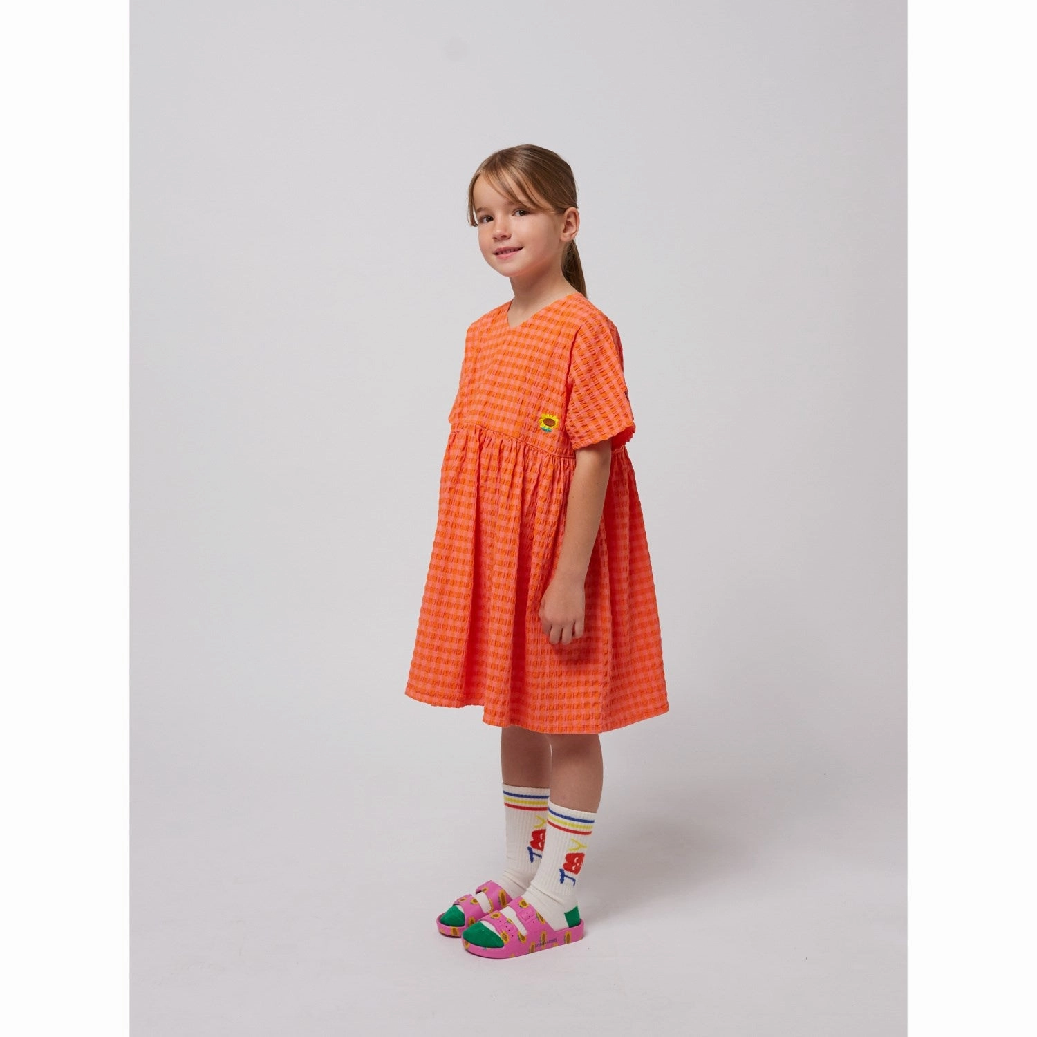 Bobo Choses Fuchsia Vichy Woven Dress Effortless Layer Wear Cozy Comfort