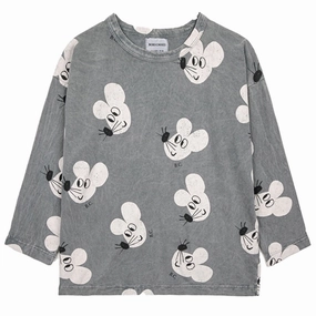 Classic Collar Ventilated Back Panel Bobo Choses Grey Mouse Blouse AOP