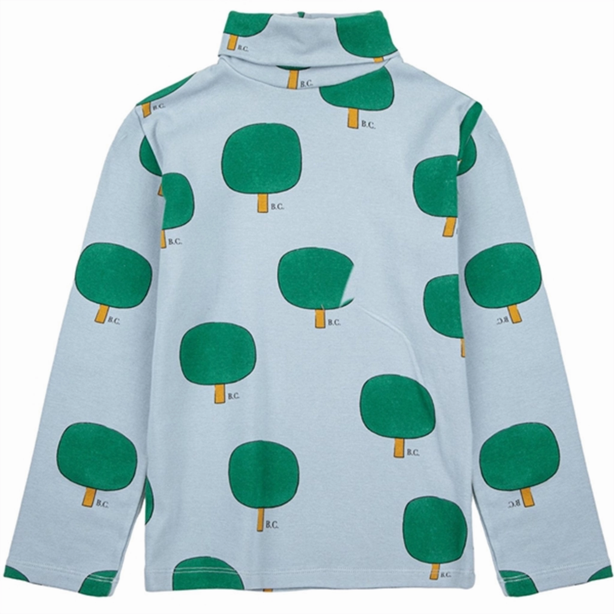 Contemporary Fashion Streetwear Bobo Choses Light Blue Green Tree Turtleneck AOP