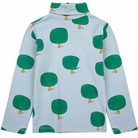 Contemporary Fashion Streetwear Bobo Choses Light Blue Green Tree Turtleneck AOP