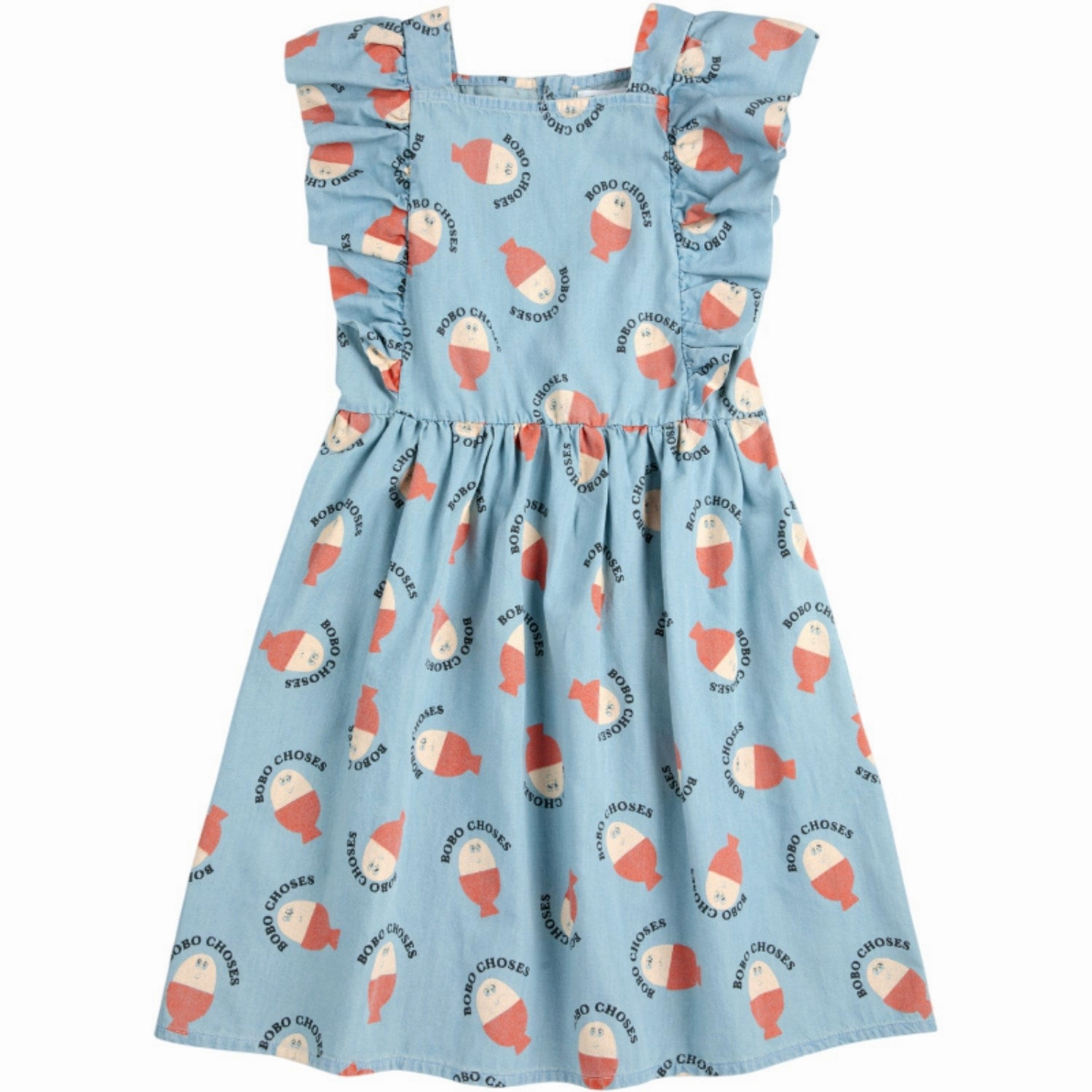 Embroidered-Detail Bobo Choses Light Blue Morning Egg All Over Ruffle Dress