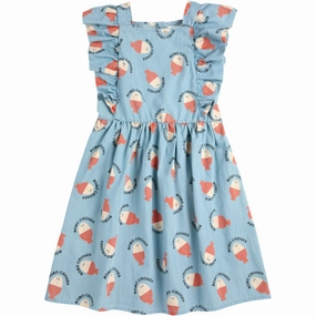 Embroidered-Detail Bobo Choses Light Blue Morning Egg All Over Ruffle Dress