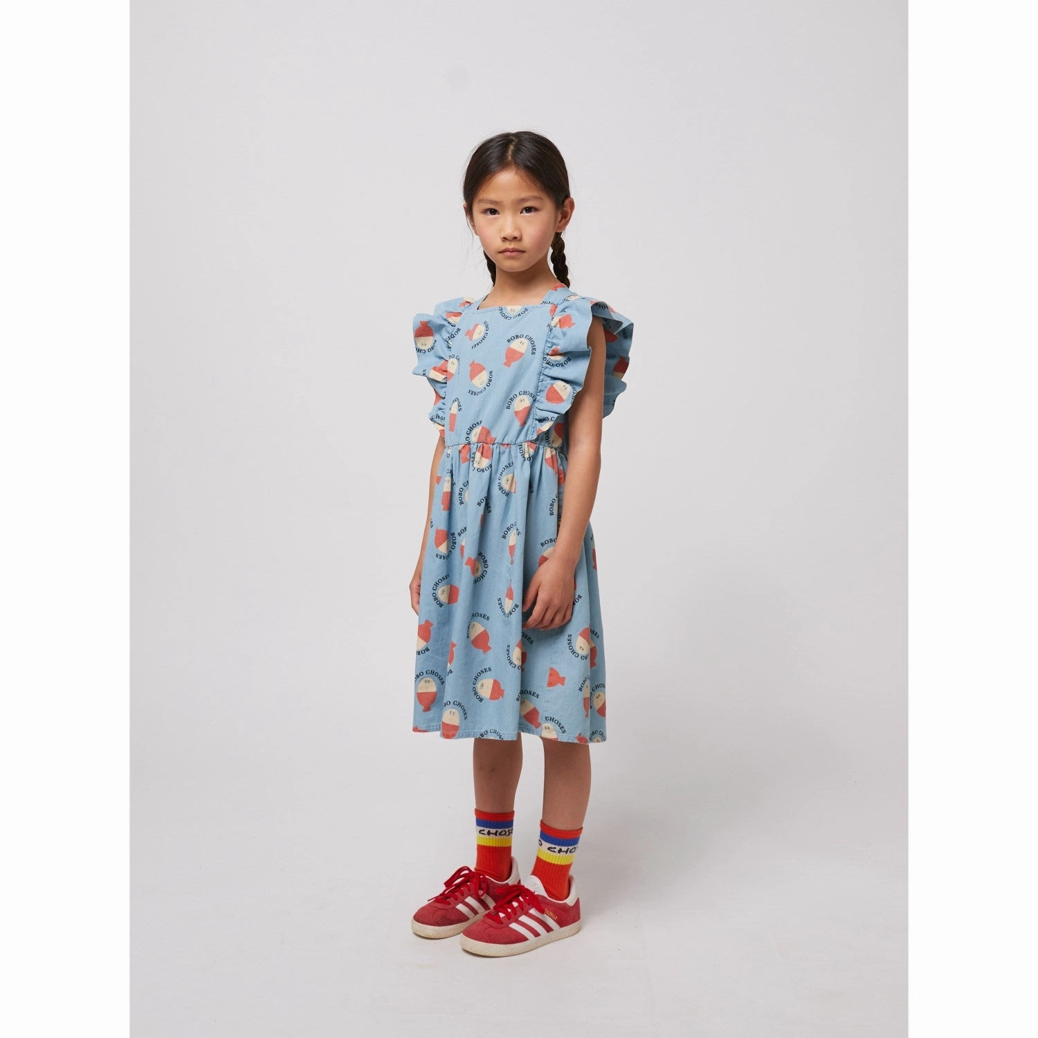 Bobo Choses Light Blue Morning Egg All Over Ruffle Dress Timeless boho dress Natural Silhouette
