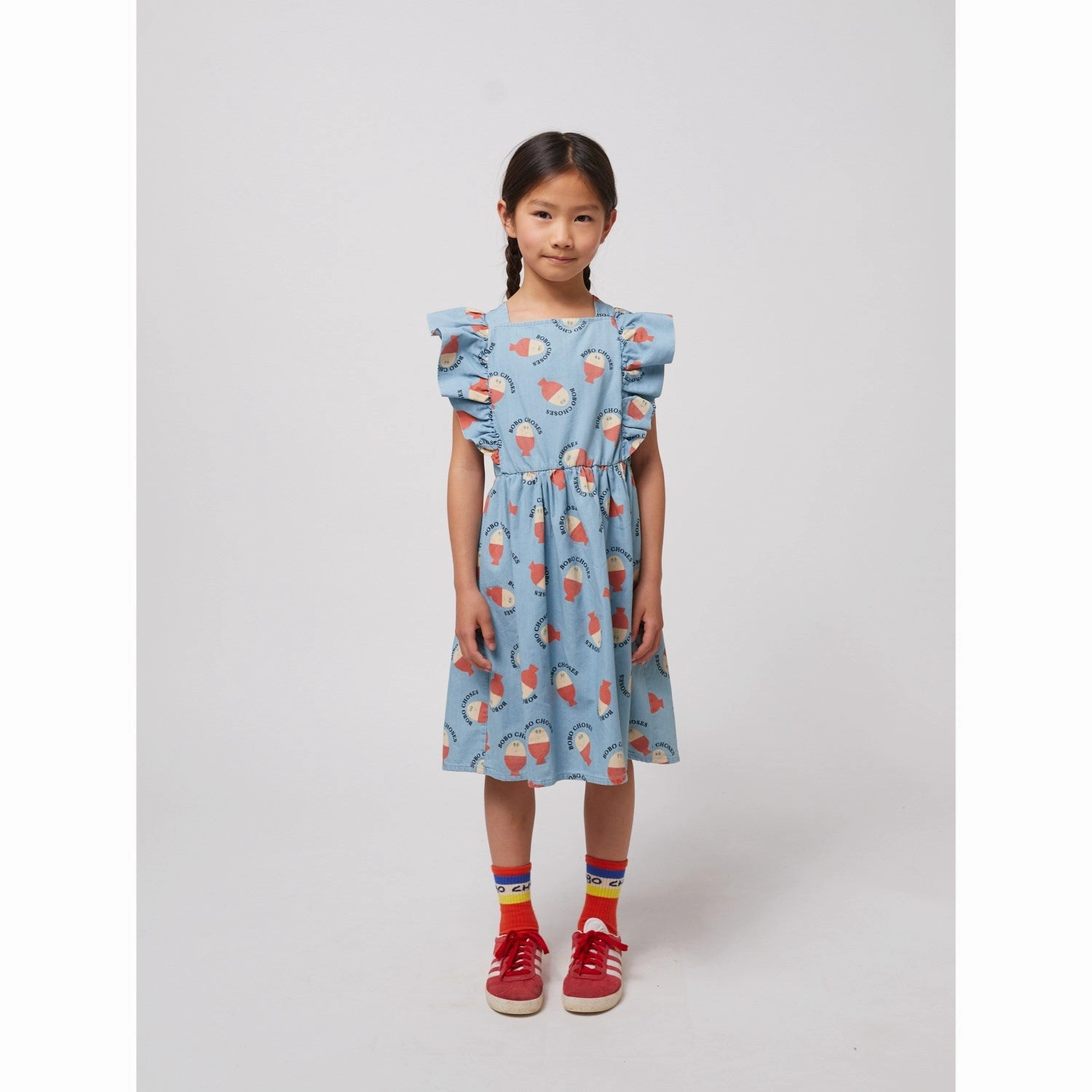 Bobo Choses Light Blue Morning Egg All Over Ruffle Dress Feather Light