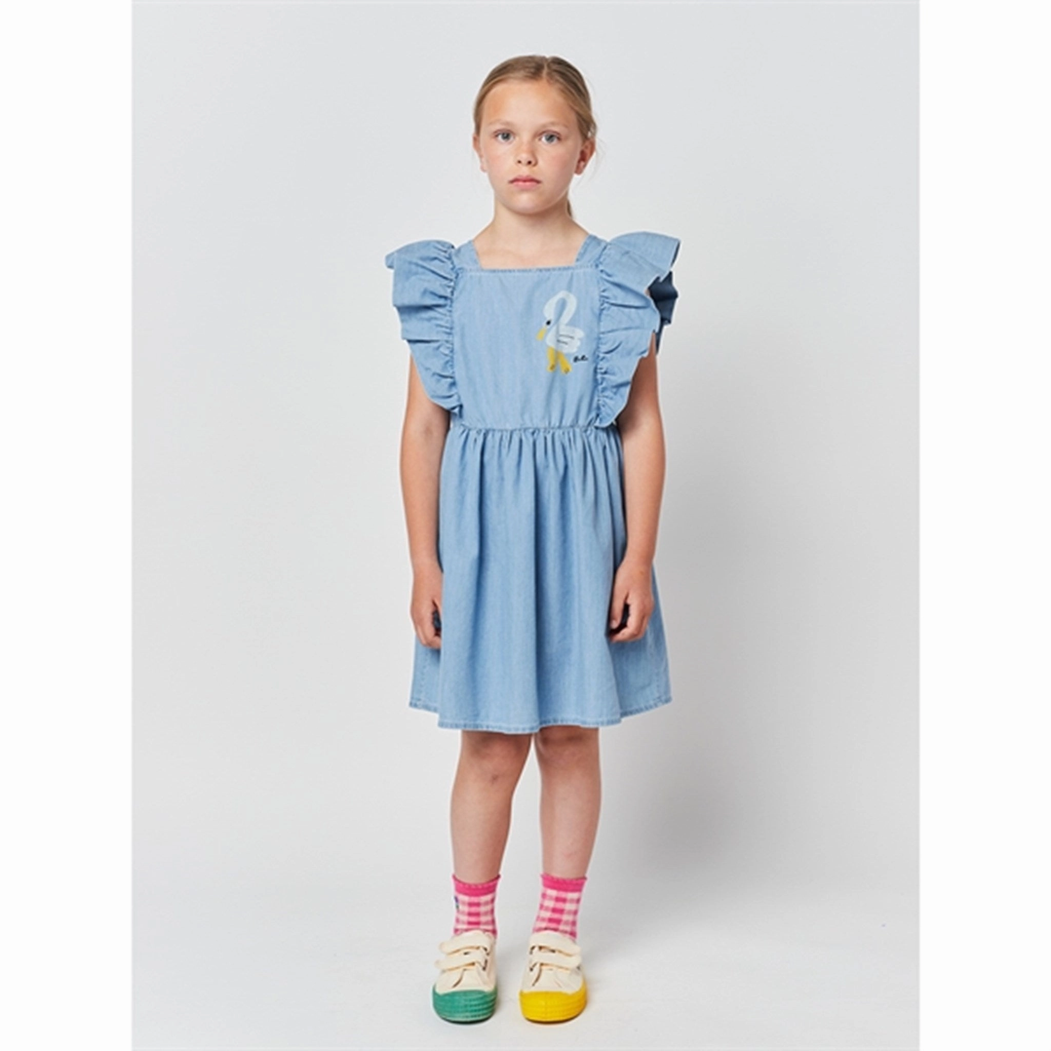 Bobo Choses Light Blue Pelican Denim Ruffle Dress Outdoor Vibe Maternity-Fit