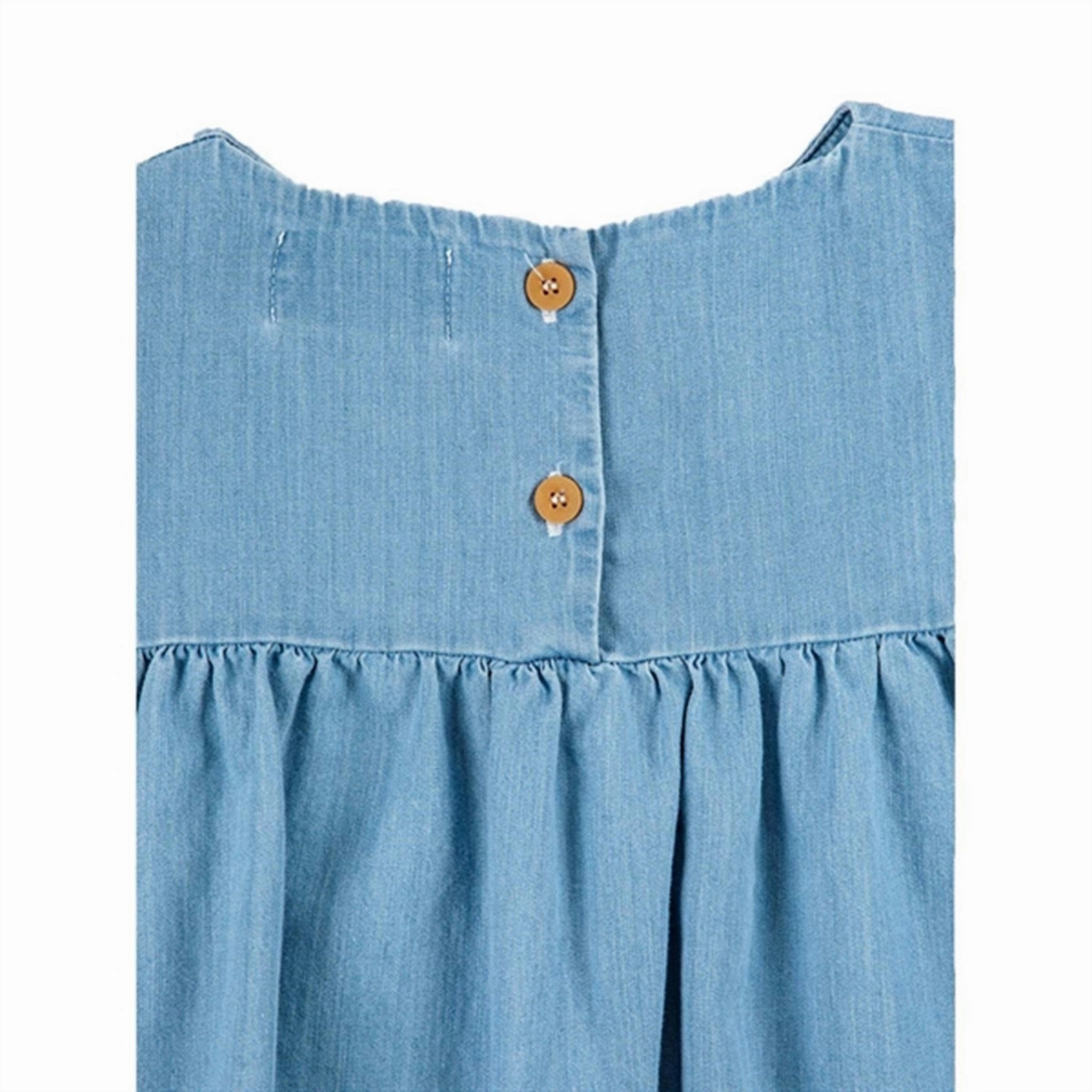 Bobo Choses Light Blue Pelican Ruffle Dress Sheer-Overlay Cinched-Waist
