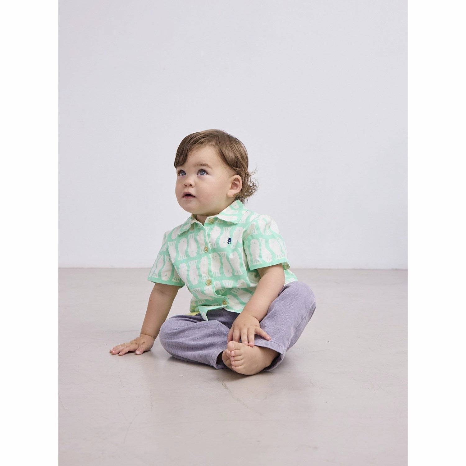 Petite Fit Bobo Choses Light Green Lucky Fish All Over Woven Shirt