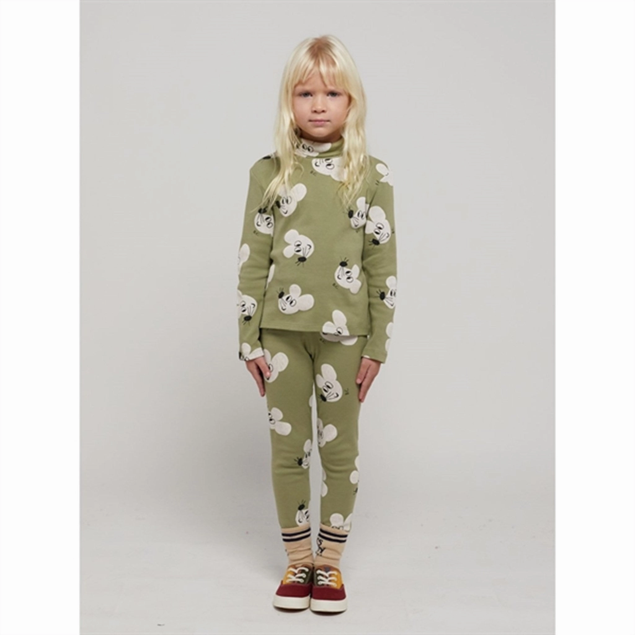 Bobo Choses Light Green Mouse Turtleneck AOP Vibrant Colors