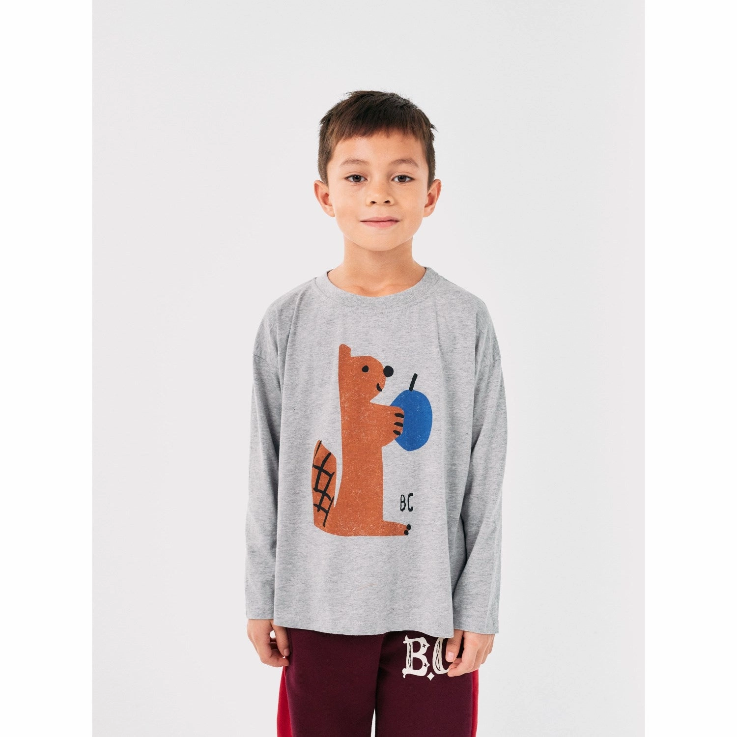 Bobo Choses Light Heather Grey Hungry Squirrel T-Shirt Beach Ready Midweight Textile