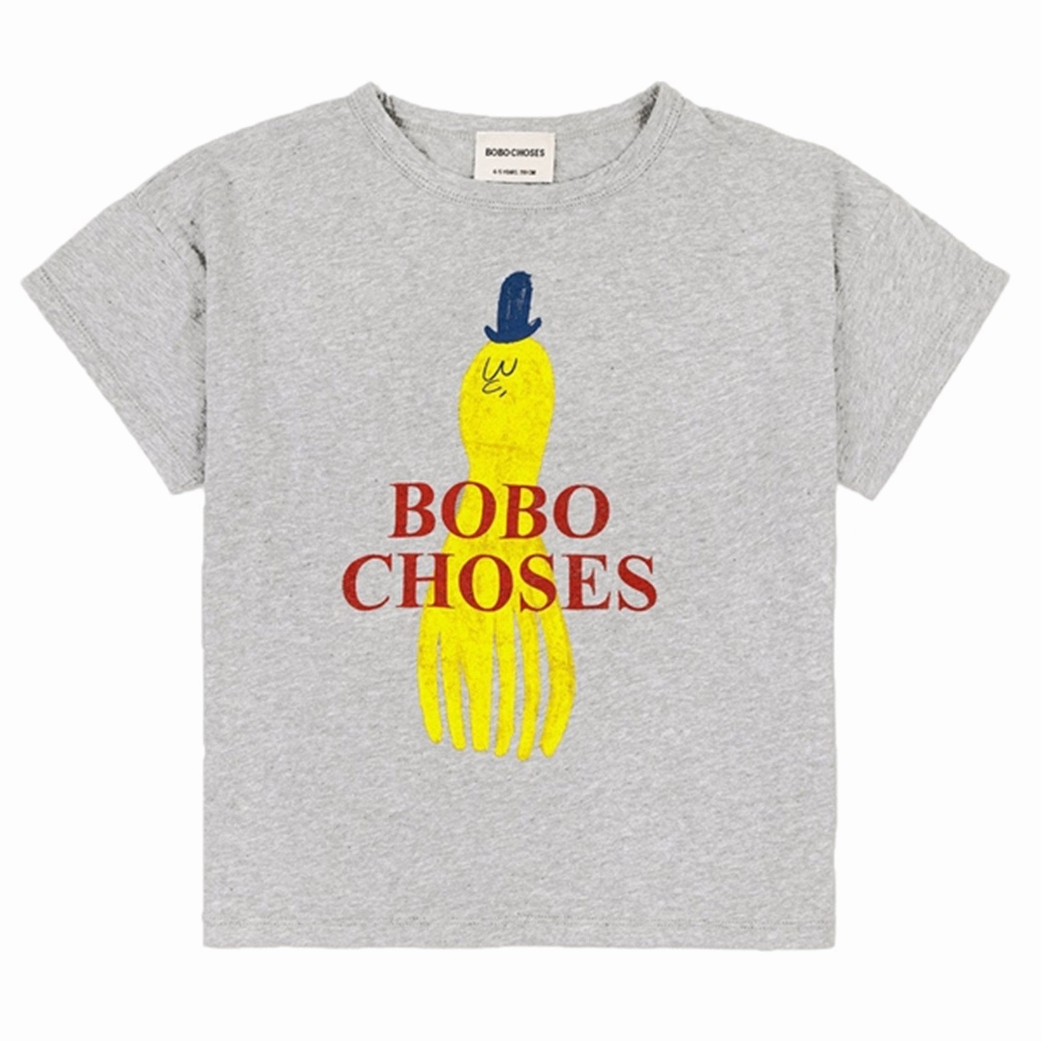 Bobo Choses Light Heather Grey Yellow Squid T-Shirt Weekend Ready