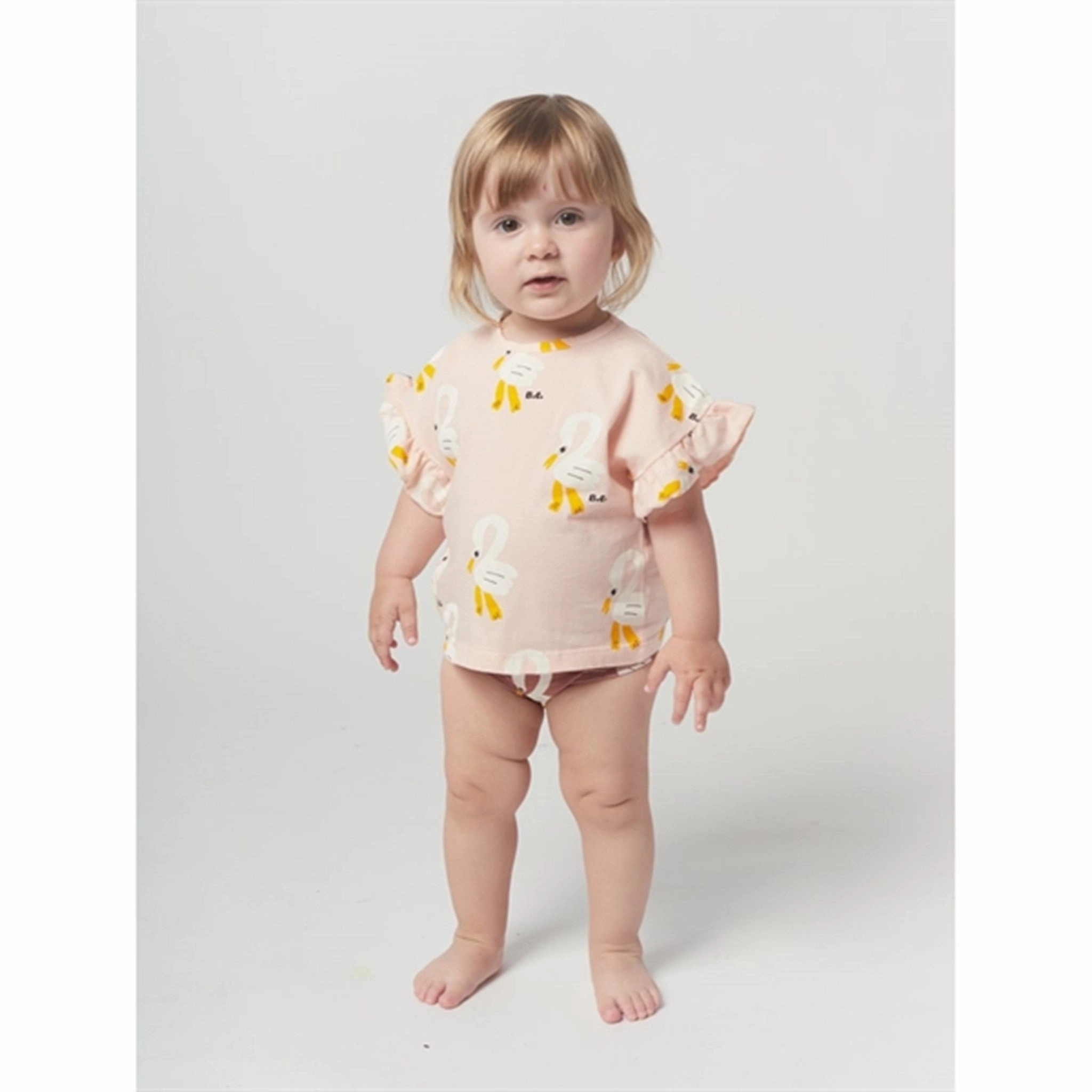 Bobo Choses Light Pink Pelican All Over Ruffle T-Shirt Sustainable Packaging