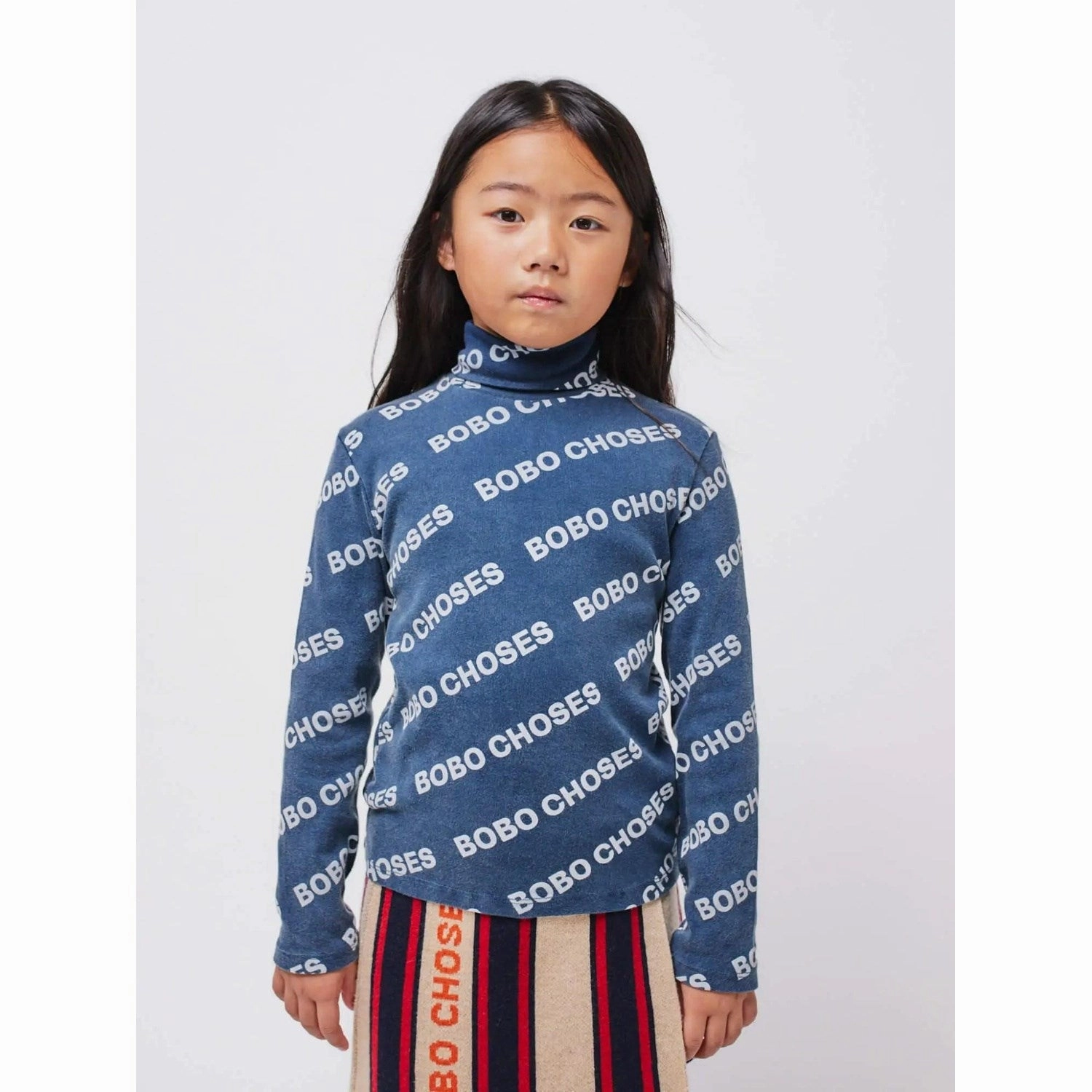 Bobo Choses Midnight Blue All Over Rib Turtle Neck T-shirt Contemporary Design Fitted Design