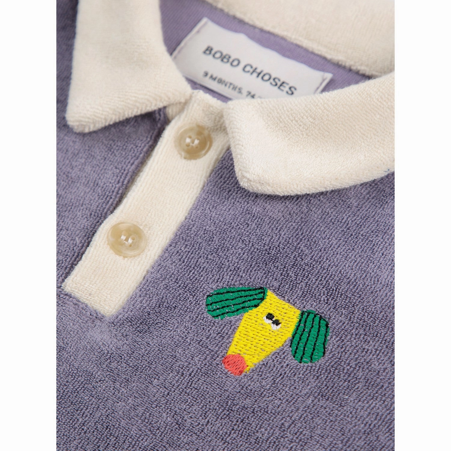 baby shower color blocking Bobo Choses Navy Blue Happy Dog Terry Cloth Polo