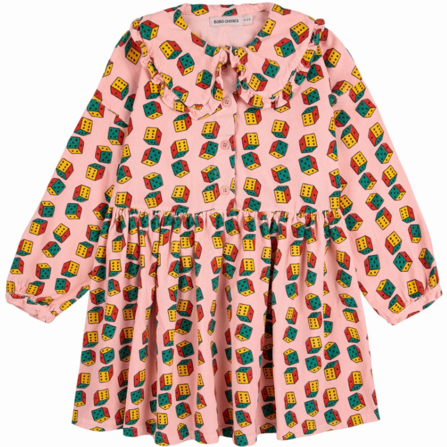 Bobo Choses Pink Dices All Over Micro Corduroy Dress Vibrant patterned dress