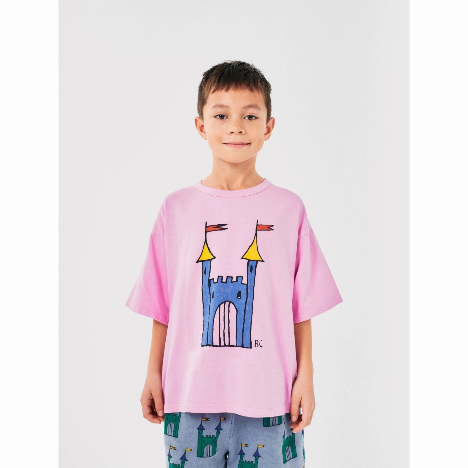 Bobo Choses Pink Faraway Castle Short Sleeve T-Shirt Edgy Versatile Layer