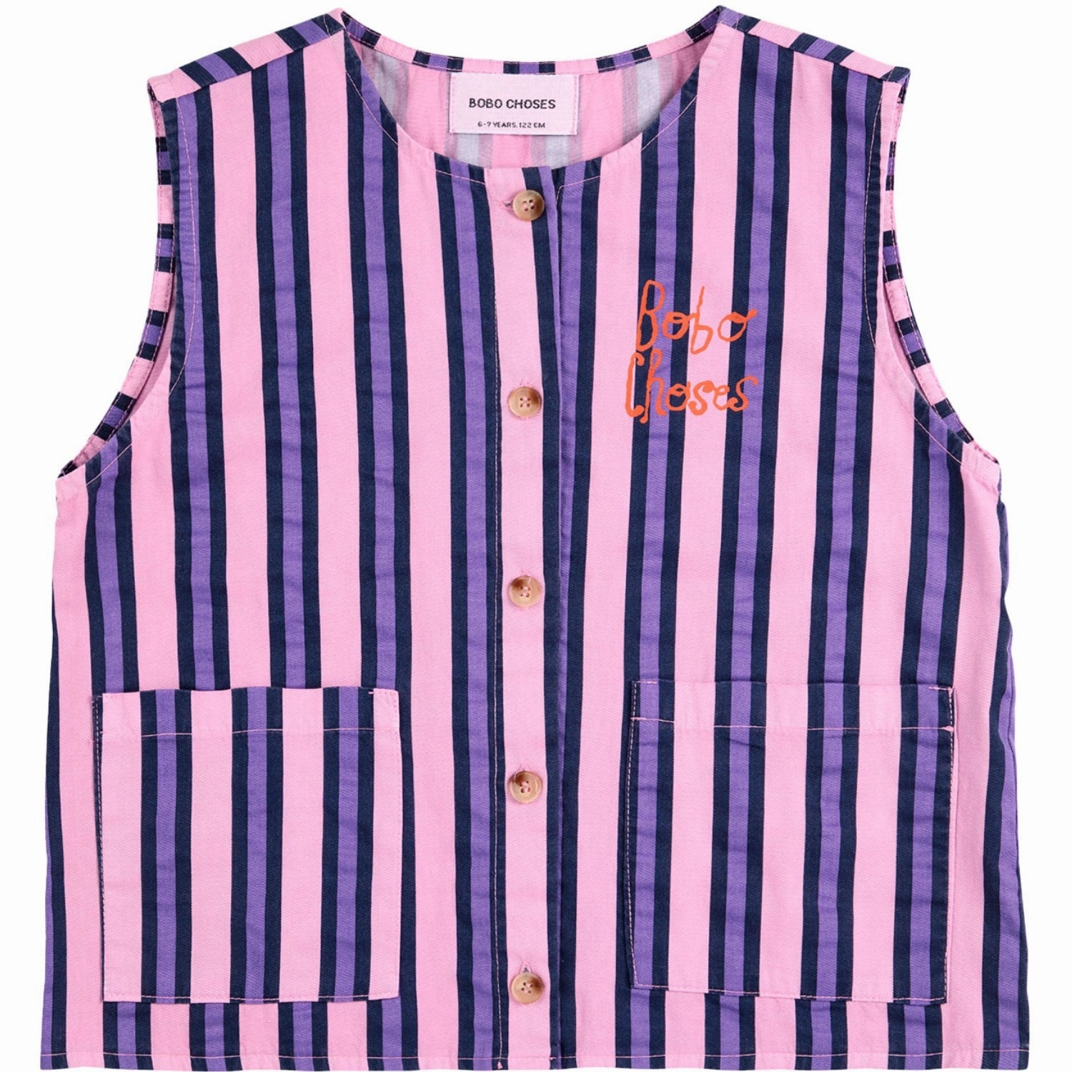 Snag Resistant Fabric Bobo Choses Pink Stripes All Over Sleevless Shirt