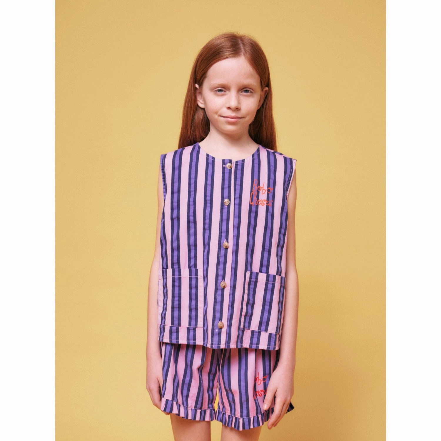 Pocket Detail Bobo Choses Pink Stripes All Over Sleevless Shirt
