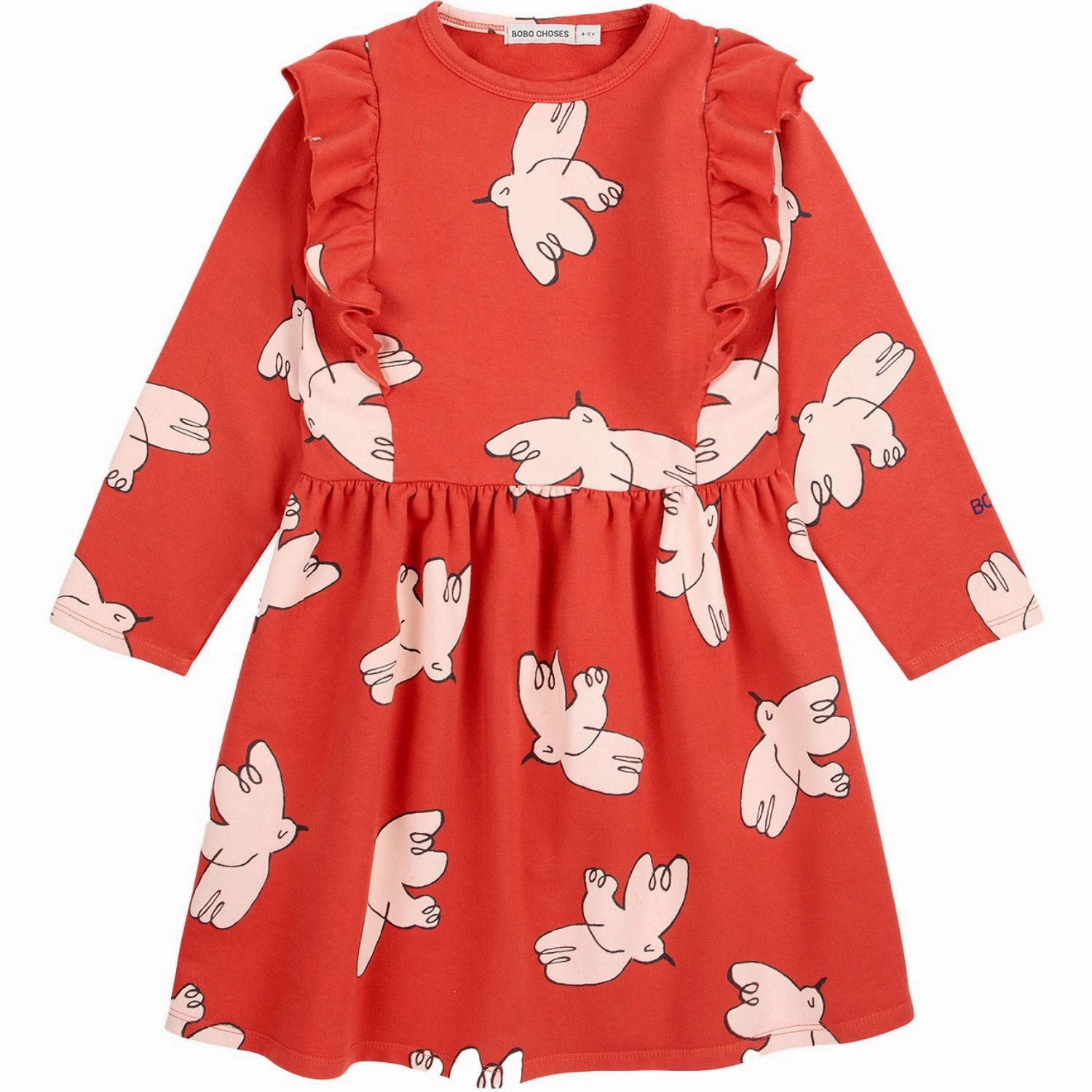 Bobo Choses Red Freedom Bird All Over Ruffle Dress Vibrant Design Chill Moment