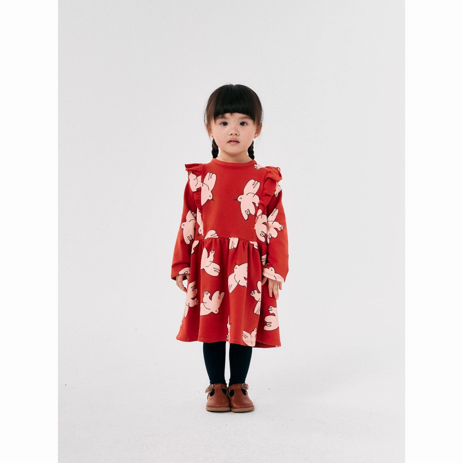 Bobo Choses Red Freedom Bird All Over Ruffle Dress Sleek Outline