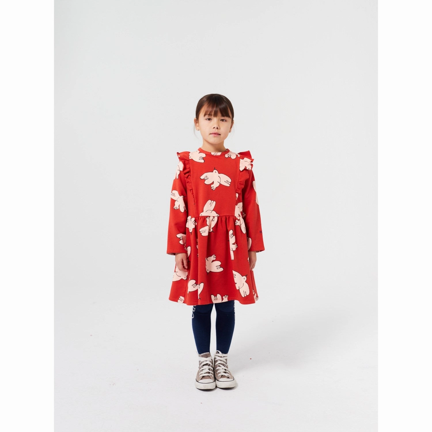 Bobo Choses Red Freedom Bird All Over Ruffle Dress Daily Comfort Anti-Static-Finish