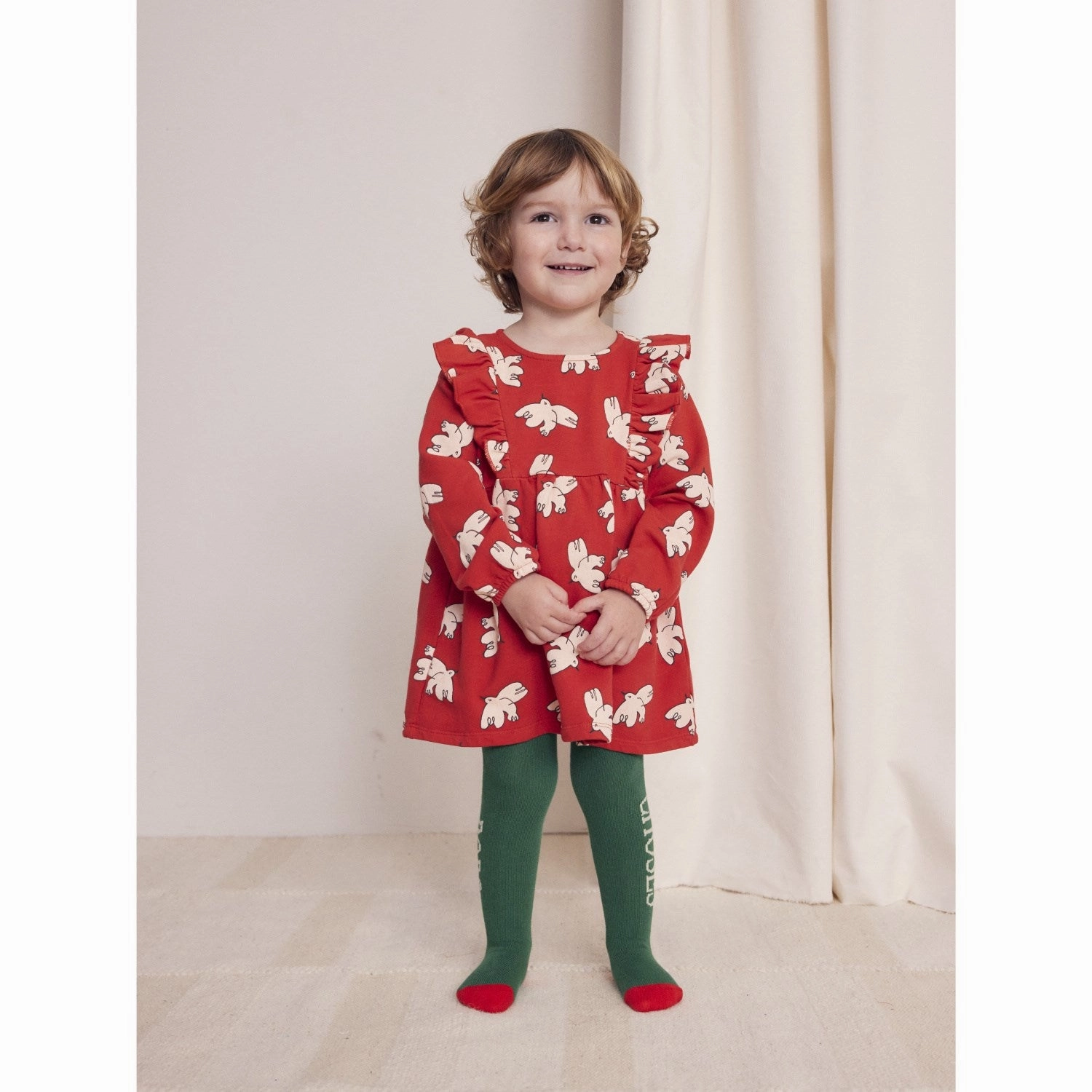 Fall Outfit Bobo Choses Red Freedom Bird All Over Ruffle Dress