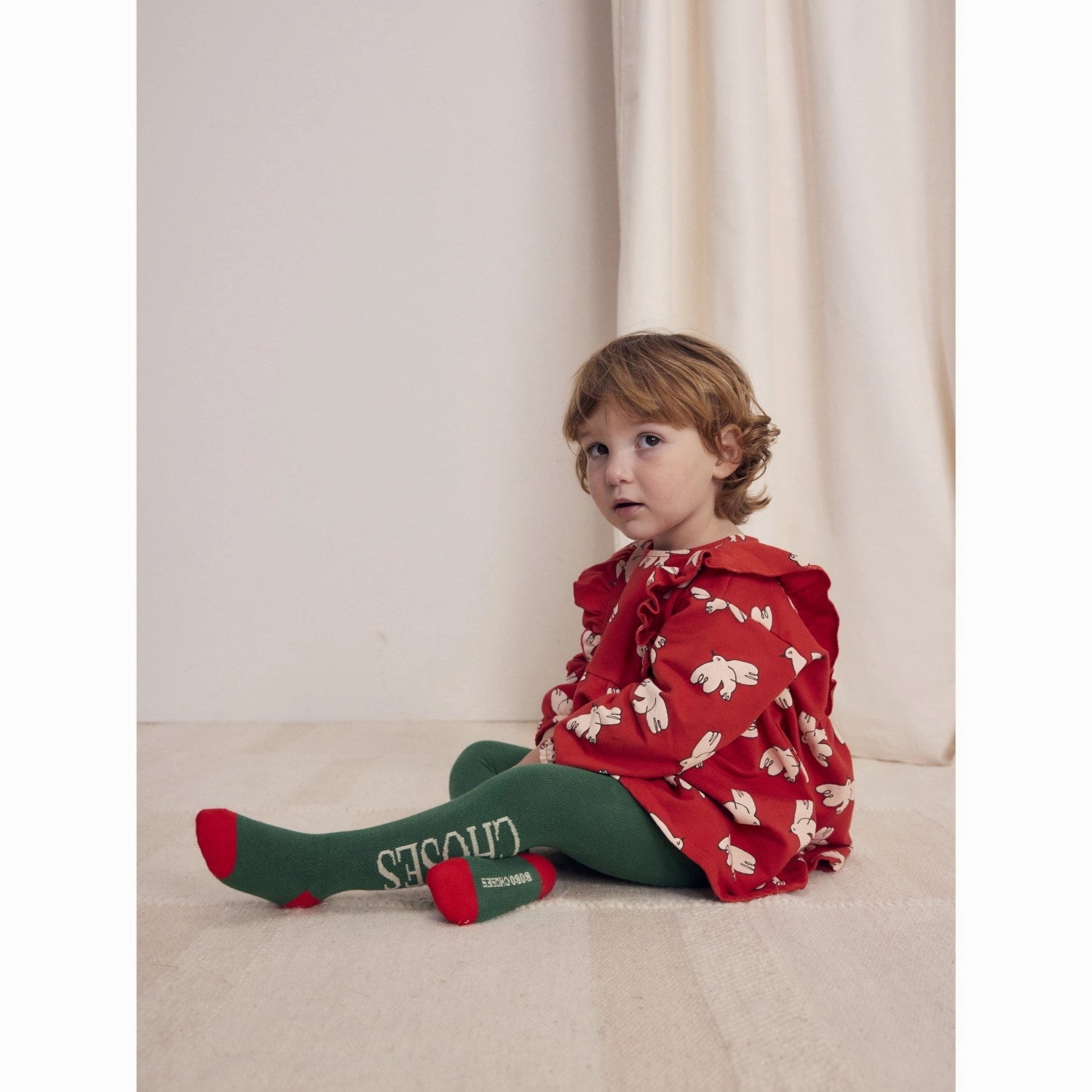 Chic and Cozy Wave Soft Bobo Choses Red Freedom Bird All Over Ruffle Dress