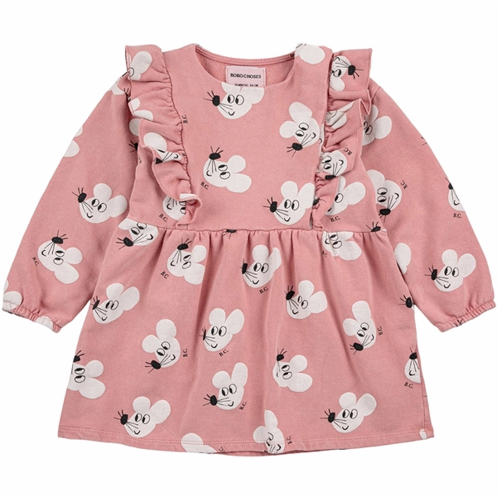 Bobo Choses Salmon Pink Mouse Dress AOP Chilly Weather Layer