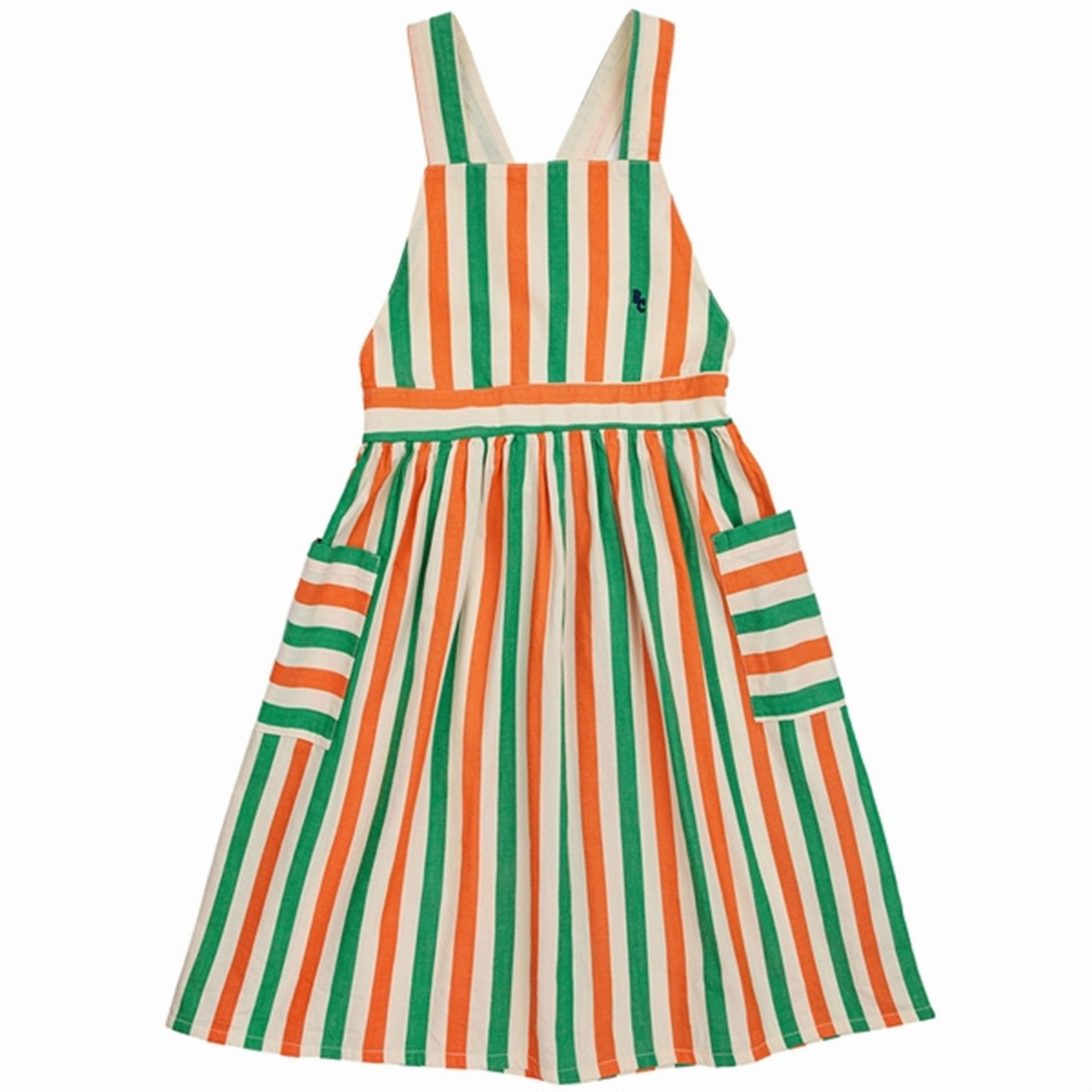 Party Safe Easy Wrap Bobo Choses Vertical Stripes Woven Dress Knee Lenght Offwhite