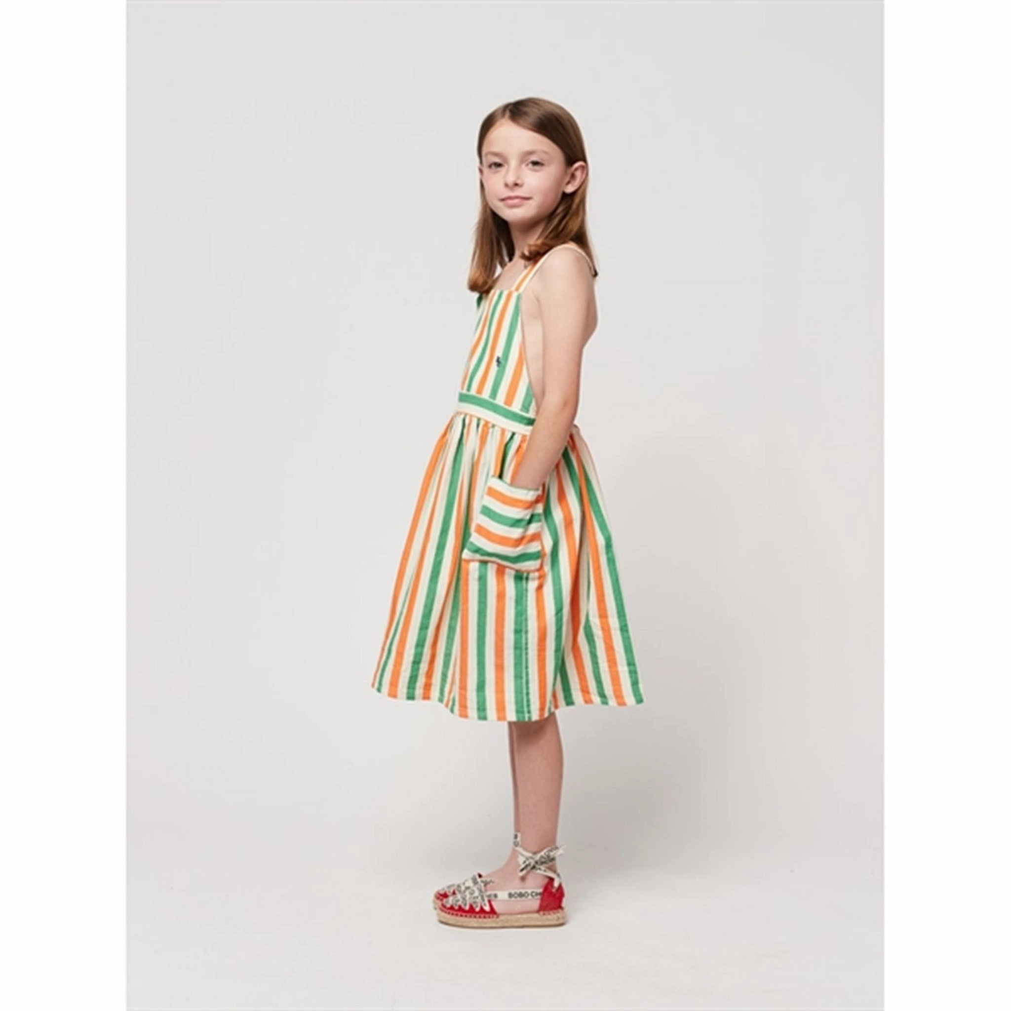 Street Mood Bobo Choses Vertical Stripes Woven Dress Knee Lenght Offwhite