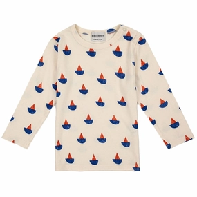 Tailored Cuffs Bobo Choses White Sail Boat All Over Blouse
