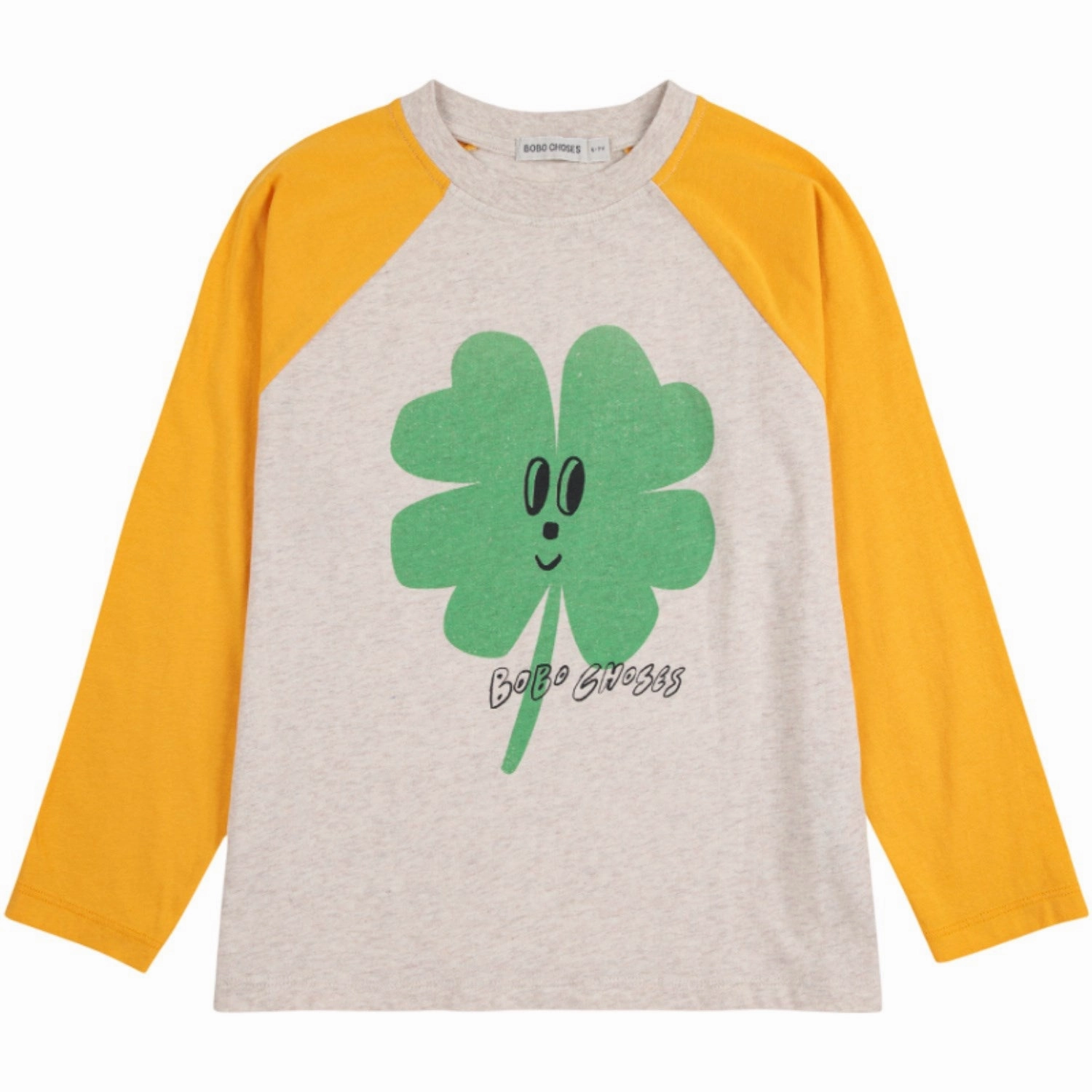 Stretch Material Bobo Choses Yellow Lucky Clover Ranglan Sleeves T-Shirt