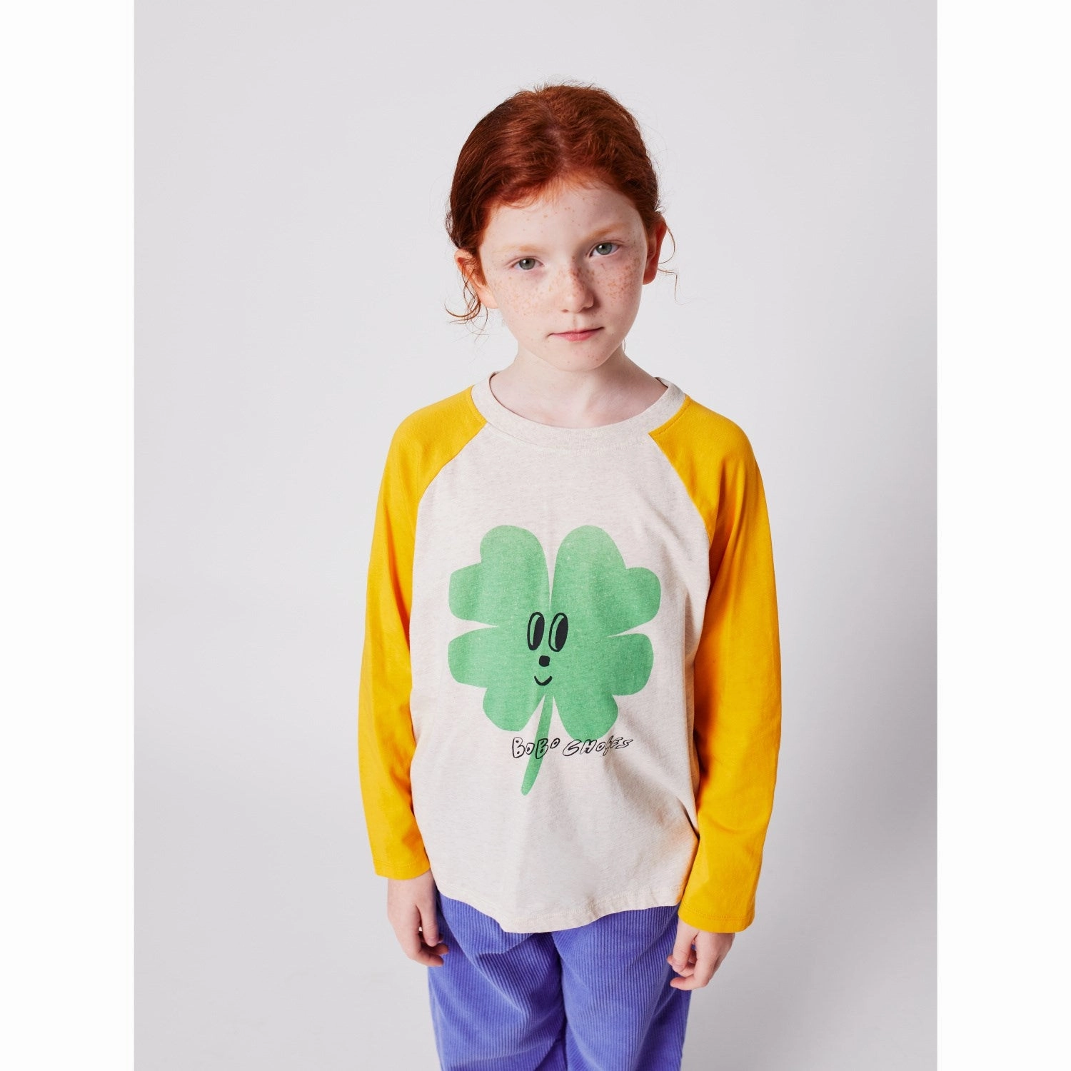 No Chafe Edging Coffee Run Bobo Choses Yellow Lucky Clover Ranglan Sleeves T-Shirt