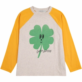 Stretch Material Bobo Choses Yellow Lucky Clover Ranglan Sleeves T-Shirt