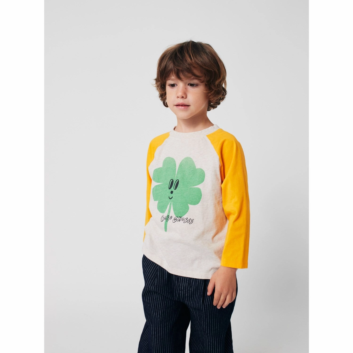 Bobo Choses Yellow Lucky Clover Ranglan Sleeves T-Shirt Moisture Management Tech Festival Outfit
