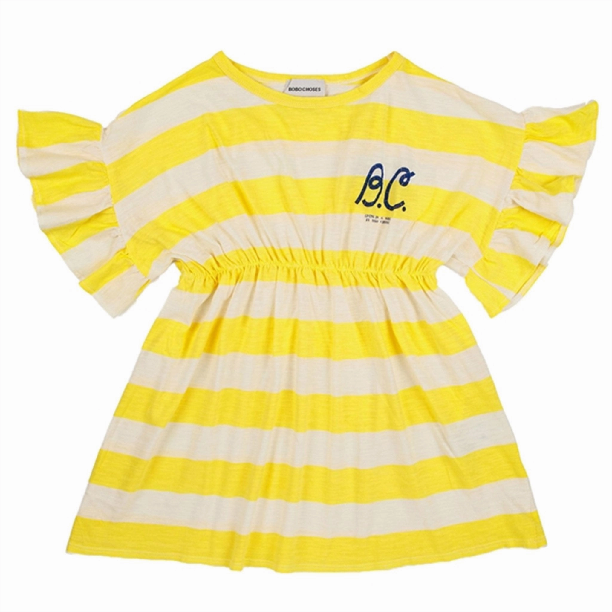 Textured Surface Bobo Choses Yellow Stripes Ruffle Dress