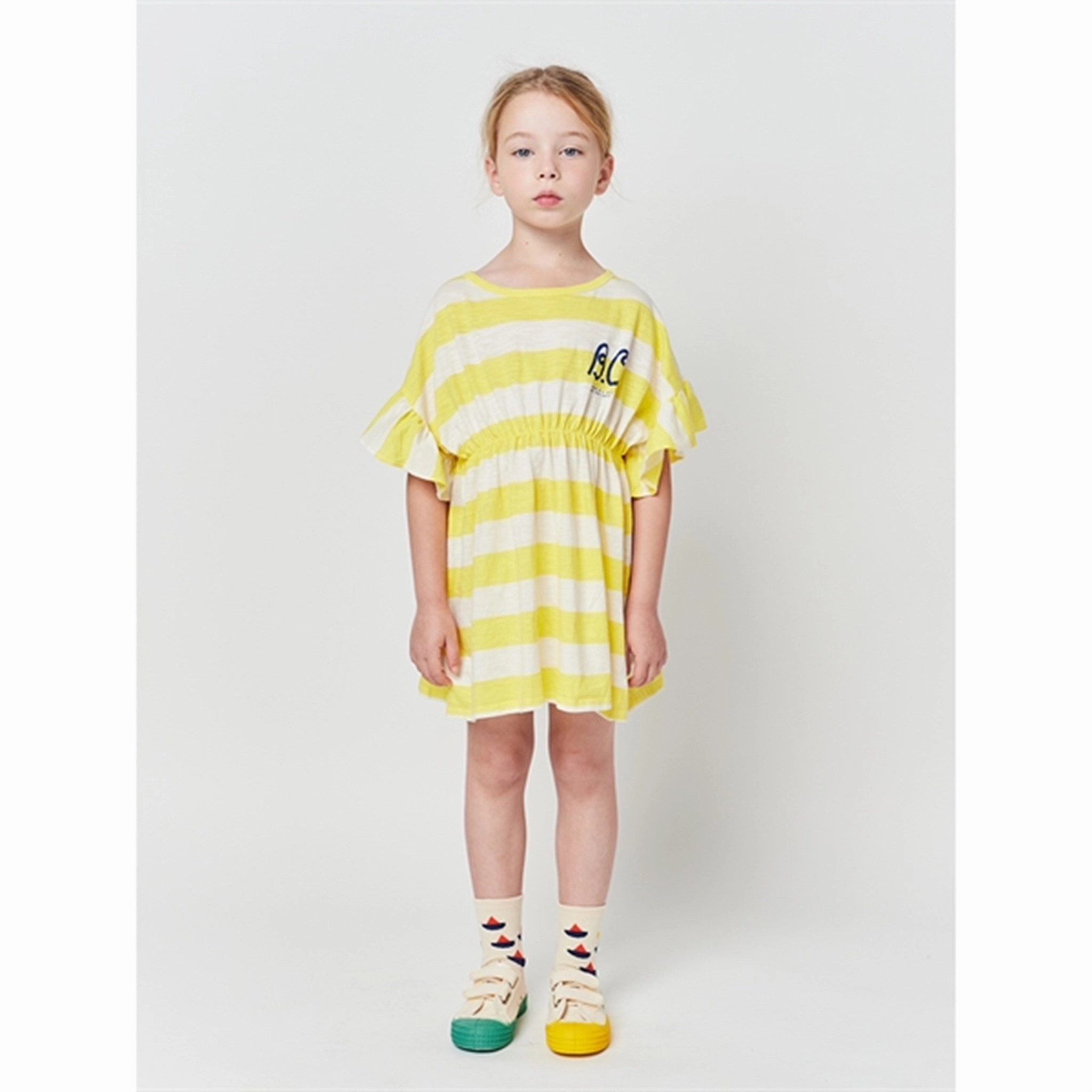 Bobo Choses Yellow Stripes Ruffle Dress Chic Layering Linen Vibe
