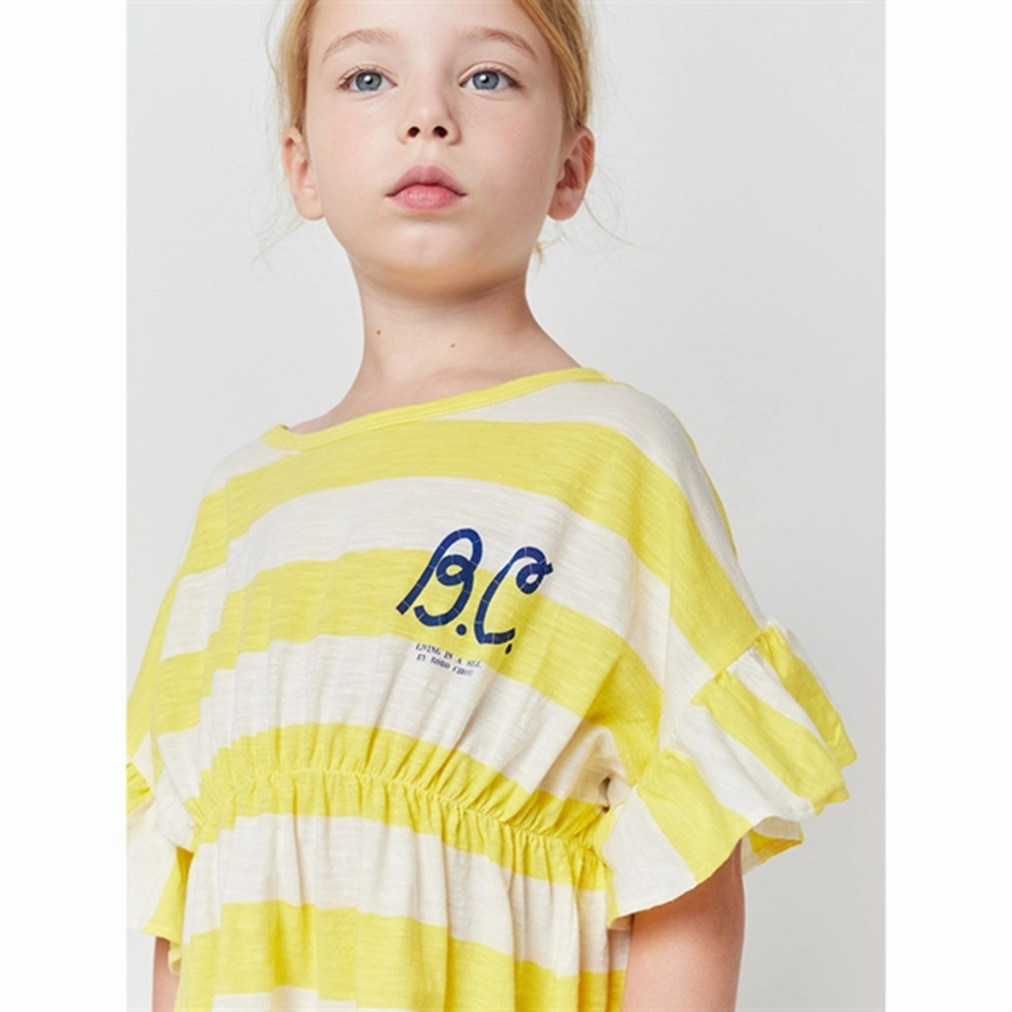 Bobo Choses Yellow Stripes Ruffle Dress V Neckline
