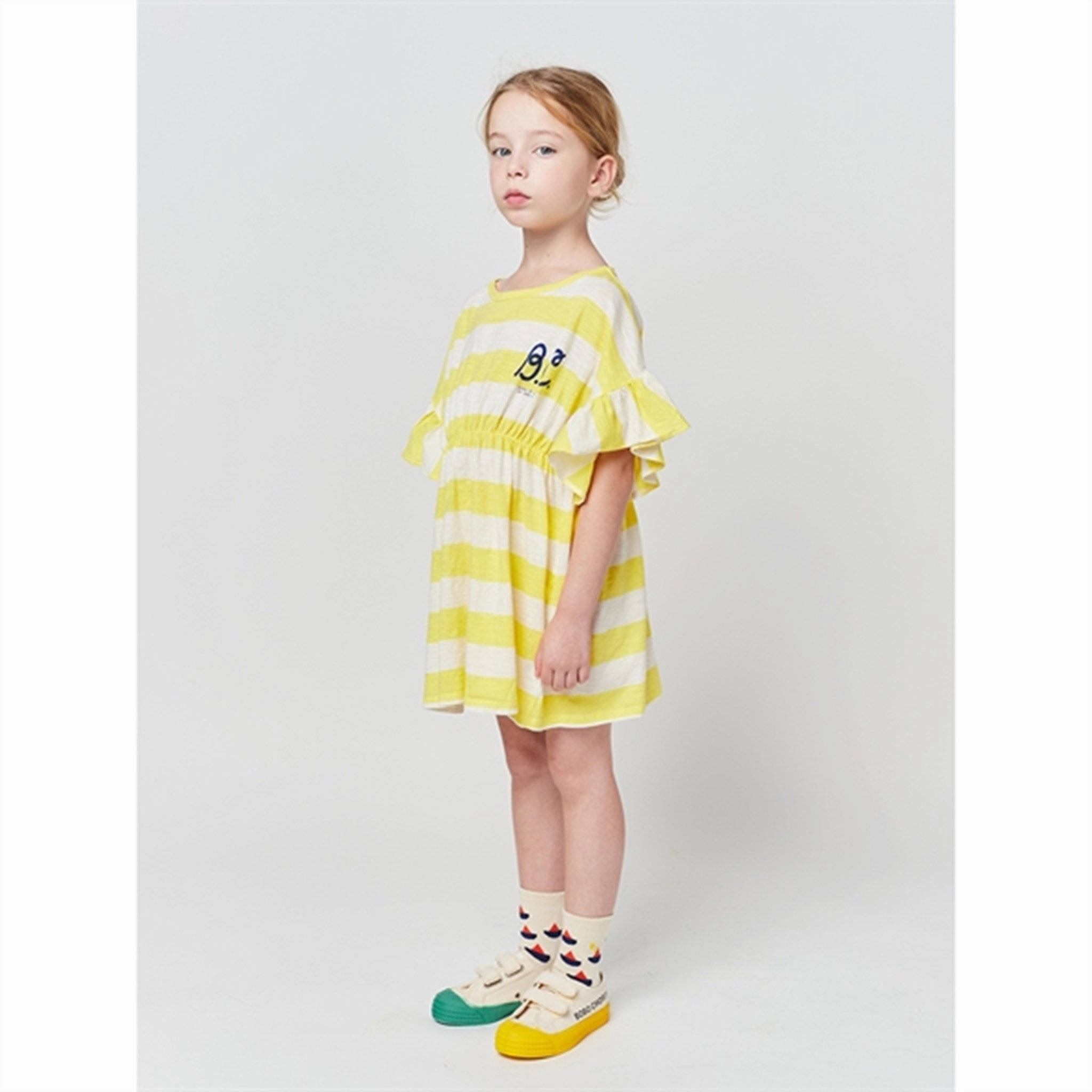 Soft Layering Travel-Essential Bobo Choses Yellow Stripes Ruffle Dress