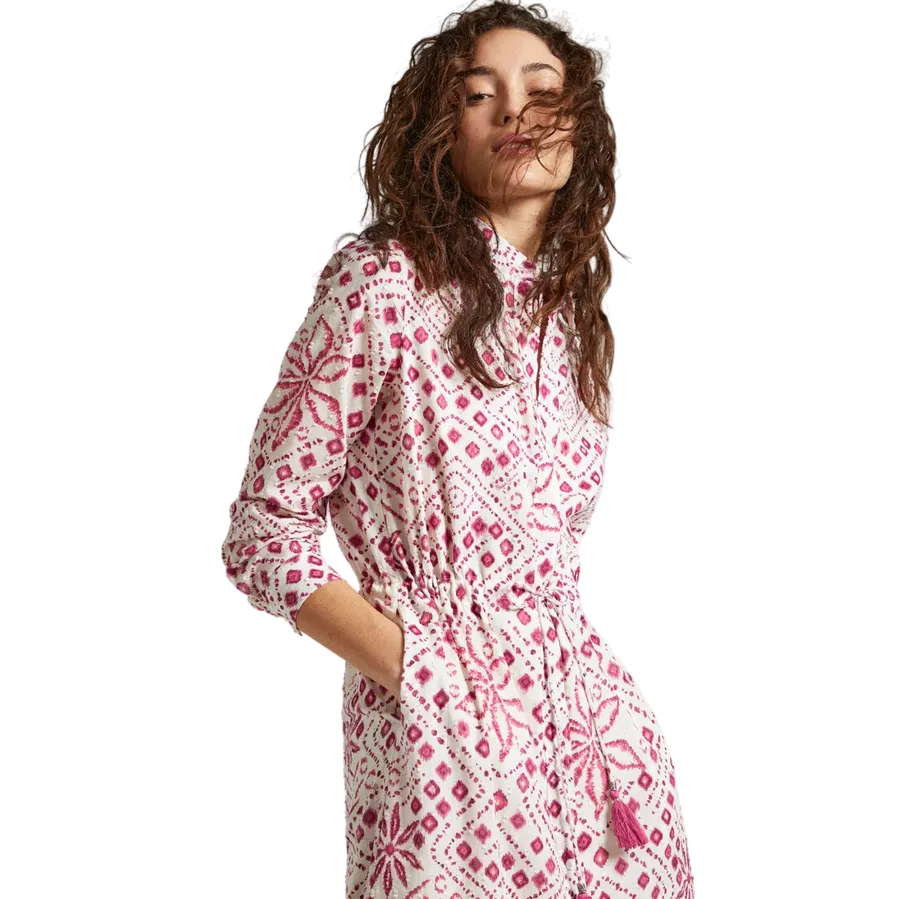 Pepe Jeans abito longuette da donna con stampa geometrica Paz PL953515 808 bianco Sleeveless Cut