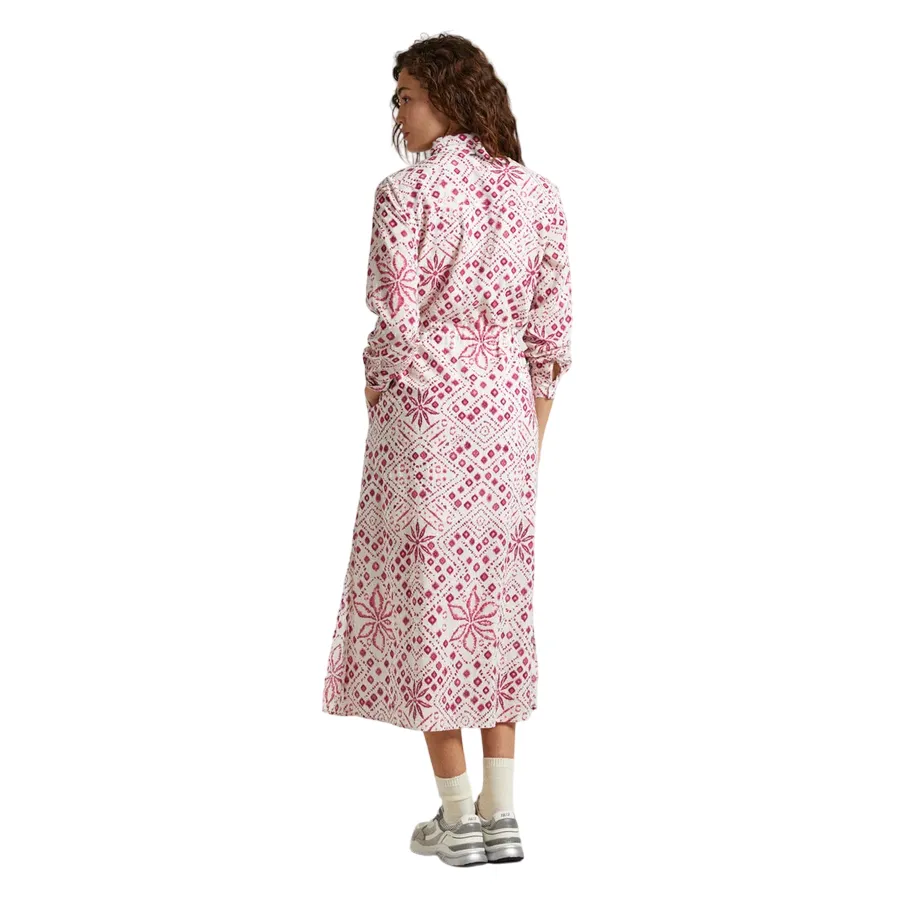 Pepe Jeans abito longuette da donna con stampa geometrica Paz PL953515 808 bianco Gathered-Detail Mixed Fabric