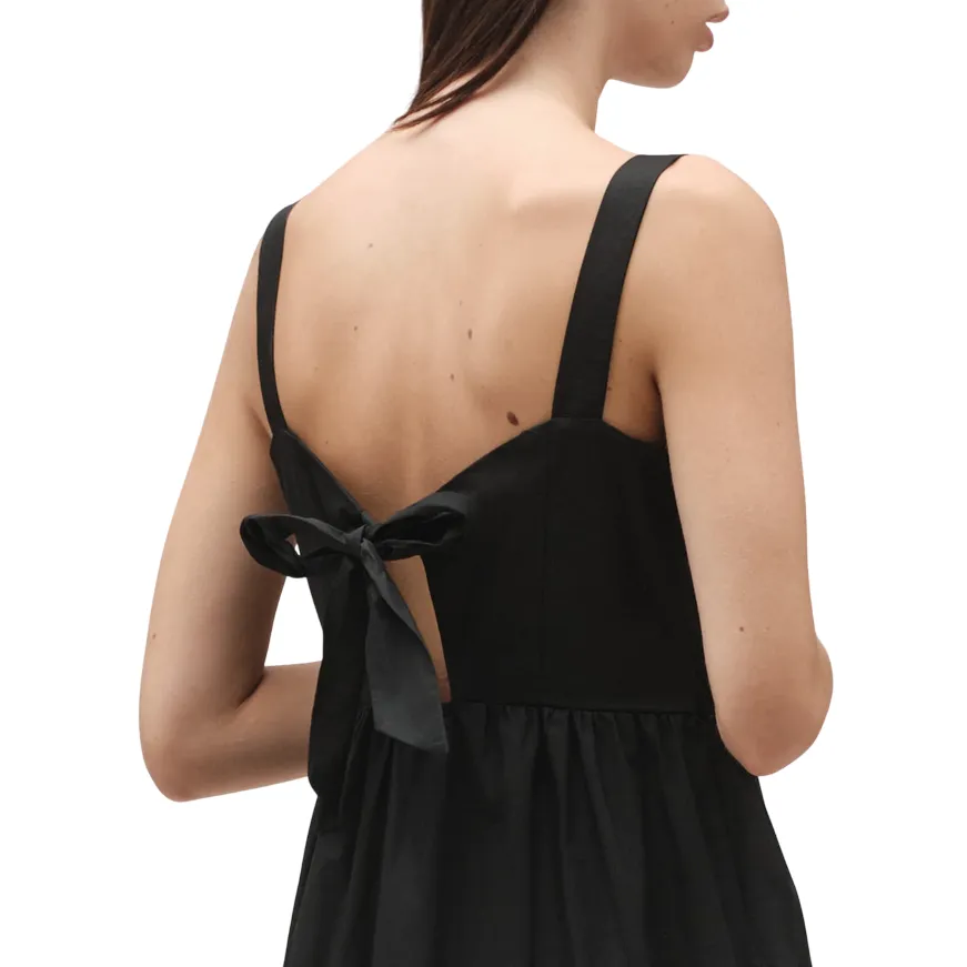 Griffai Abito lungo da donna in cotone con fiocco alla schiena DGP6695 nero Luxe Fabric