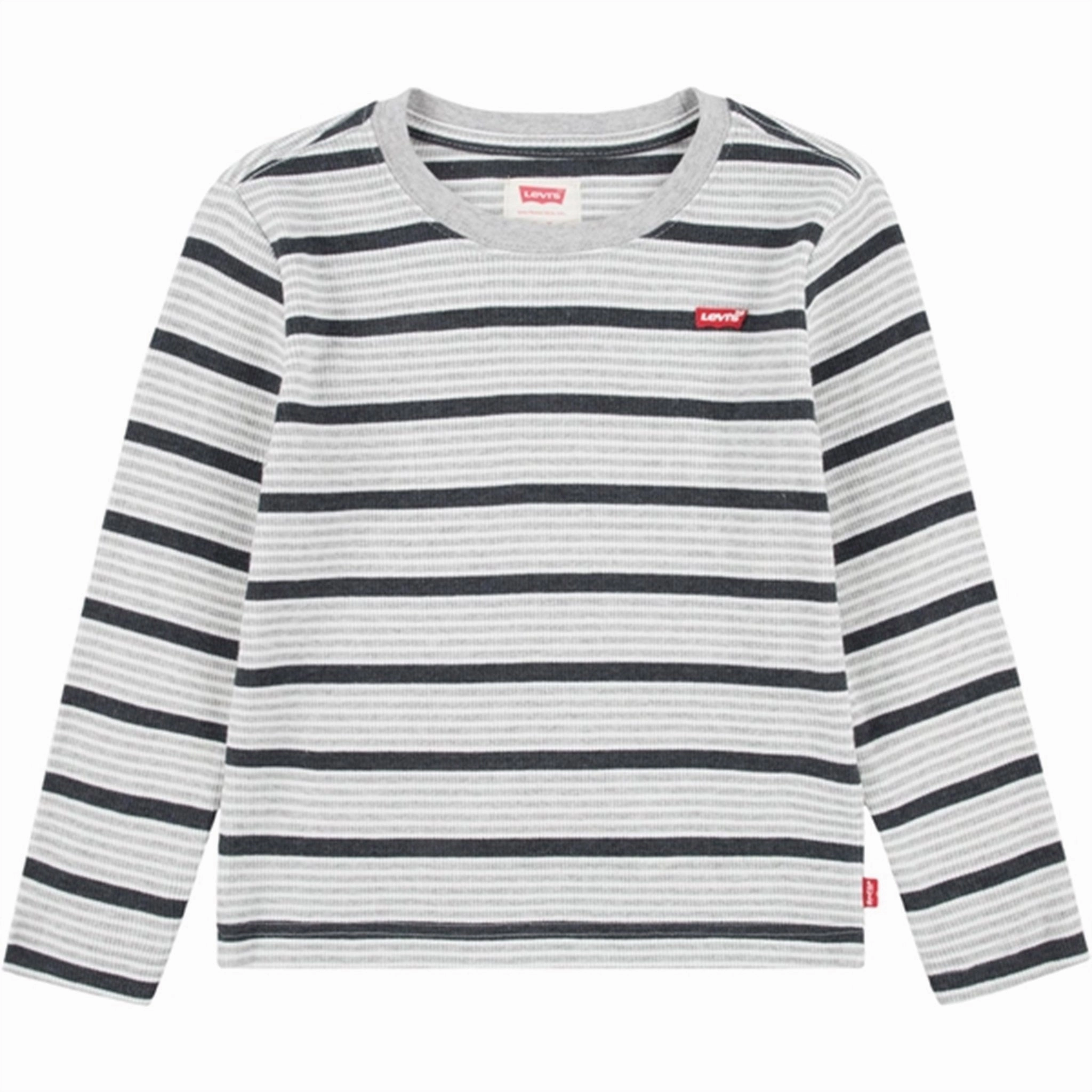 Recycled Polyester Blend Anti Static Treatment Levi's Long Sleeve Striped Thermal T-Shirt Light Grayheather